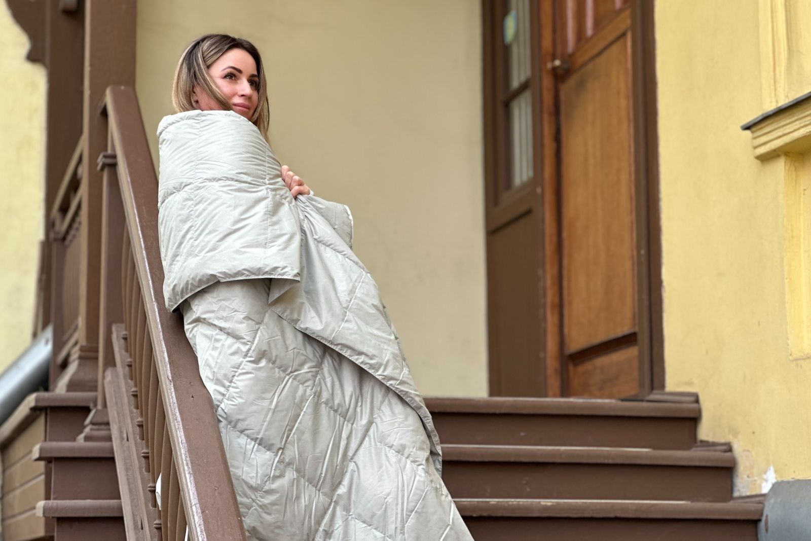 Дорожный плед-одеяло пуховый Travel Plaid Grass grey 140x200 вид 2