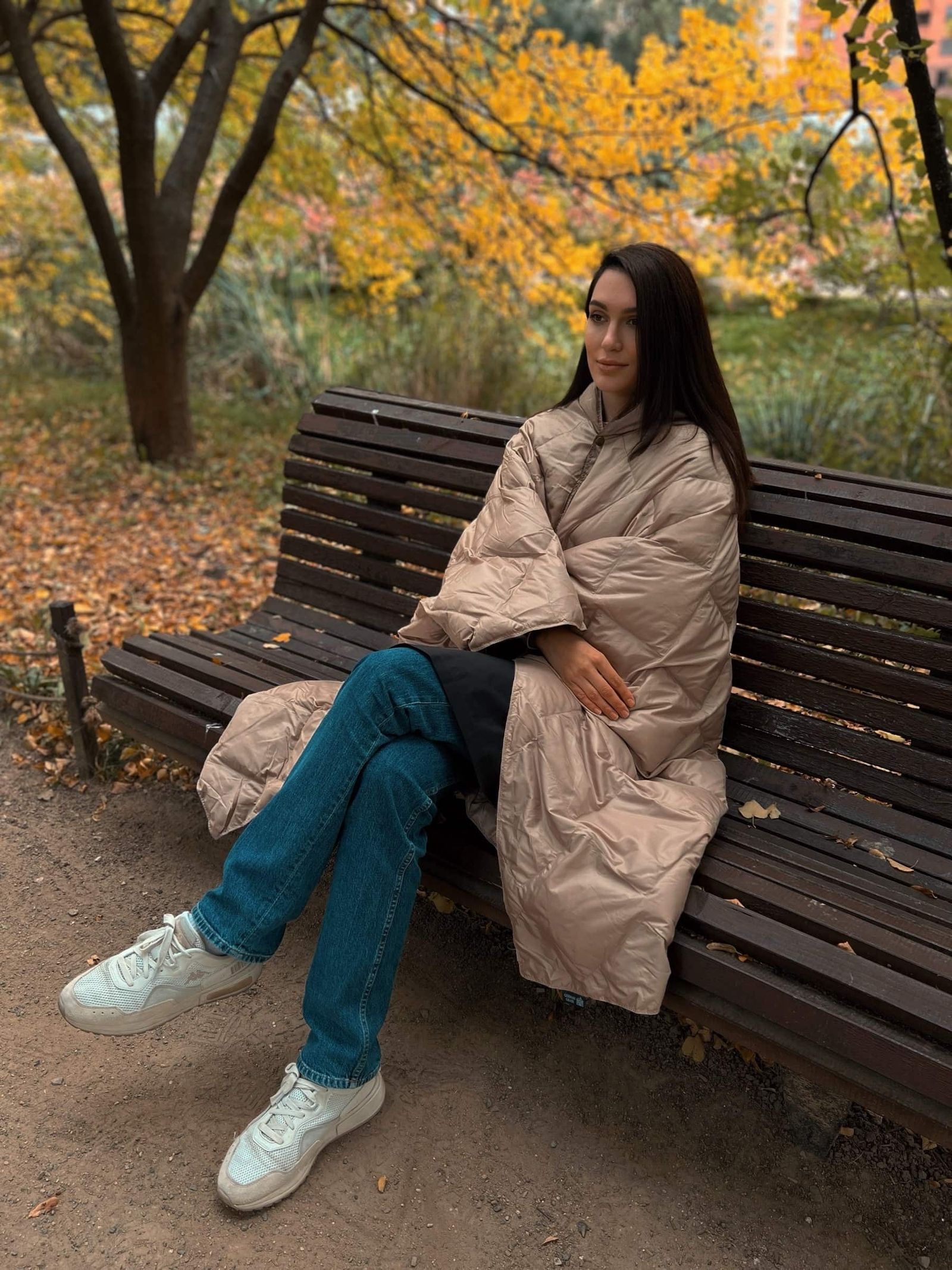 Дорожный плед-пончо пуховый Travel Cape Plaid Grass LATTE 130x170 вид 2