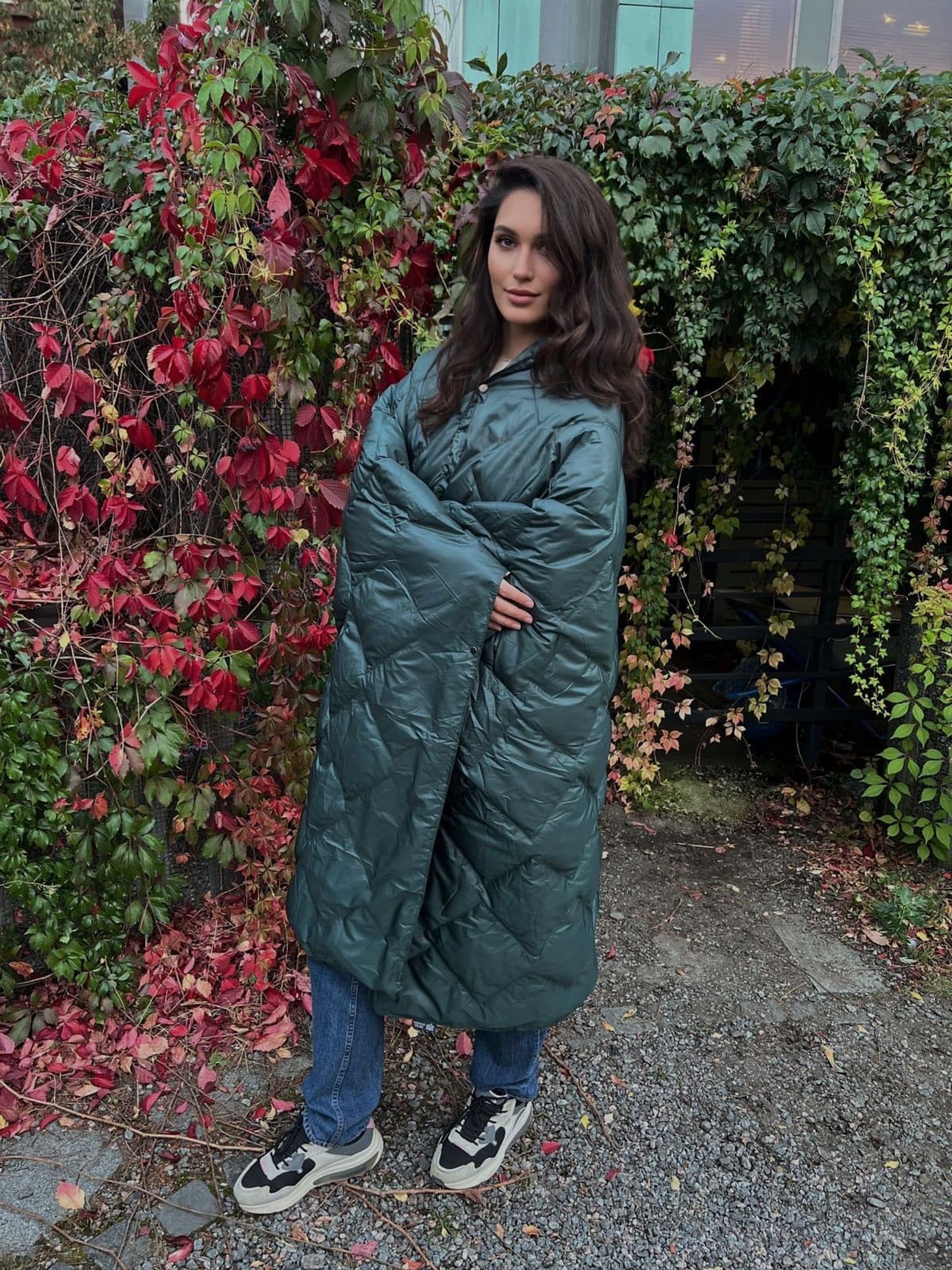 271317 Дорожный плед-пончо пуховый Travel Cape Plaid Grass DARK GREEN 130x170 вид 3