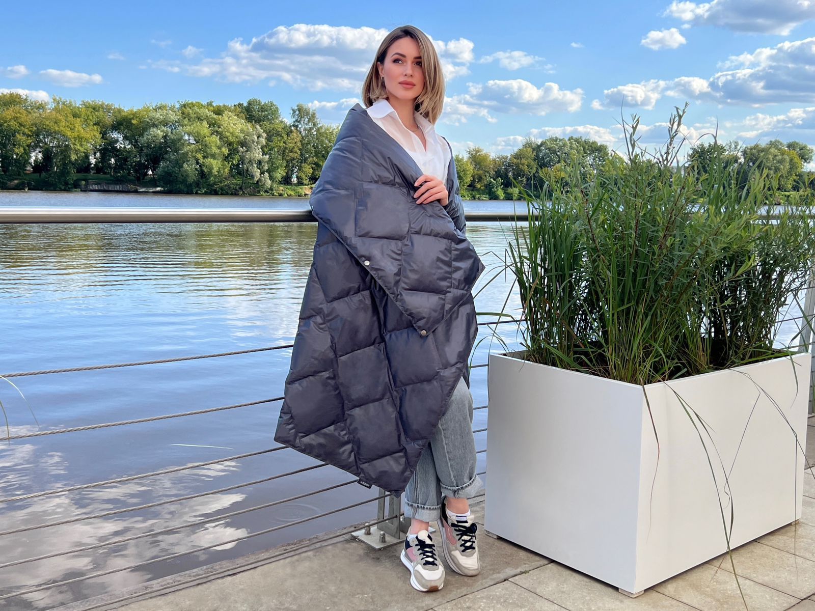 Дорожный плед-пончо пуховый Travel Cape Plaid Grass INDIGO 130x170 вид 2