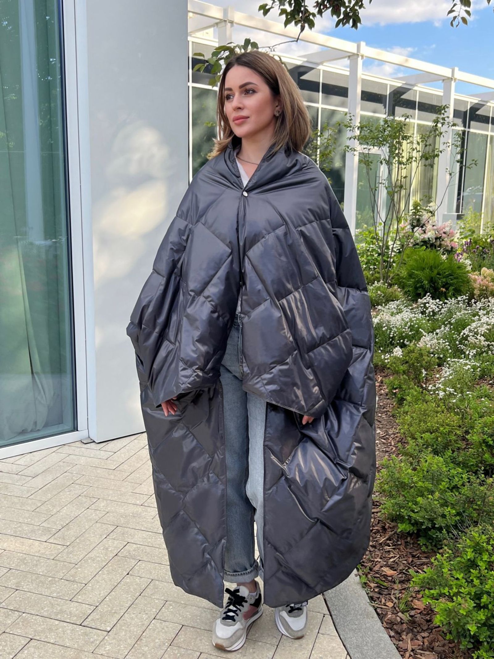 Дорожный плед-пончо пуховый Travel Cape Plaid Grass INDIGO 130x170 вид 3