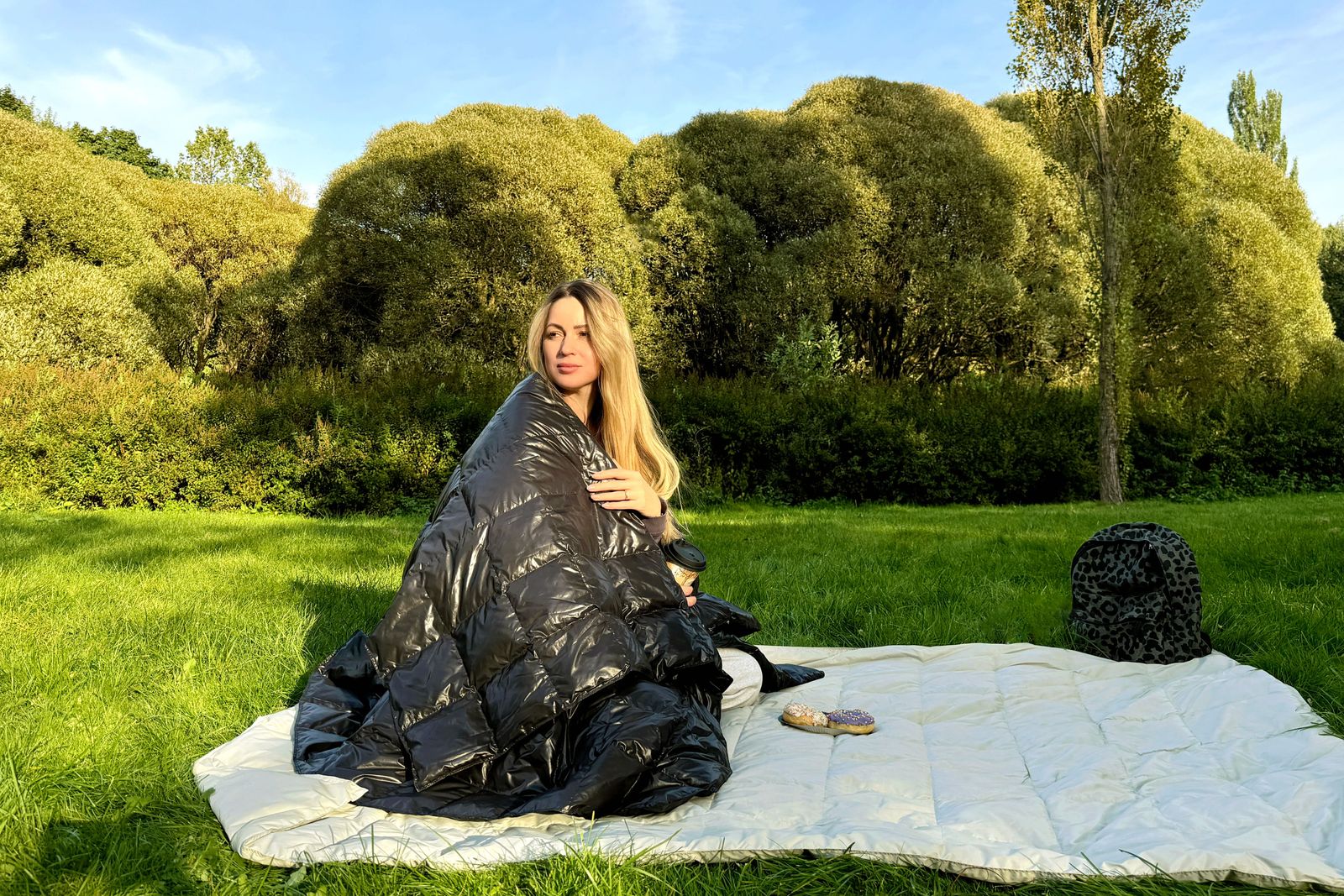 Дорожный плед-одеяло пуховый Travel Plaid Grass Black 140x200 вид 2