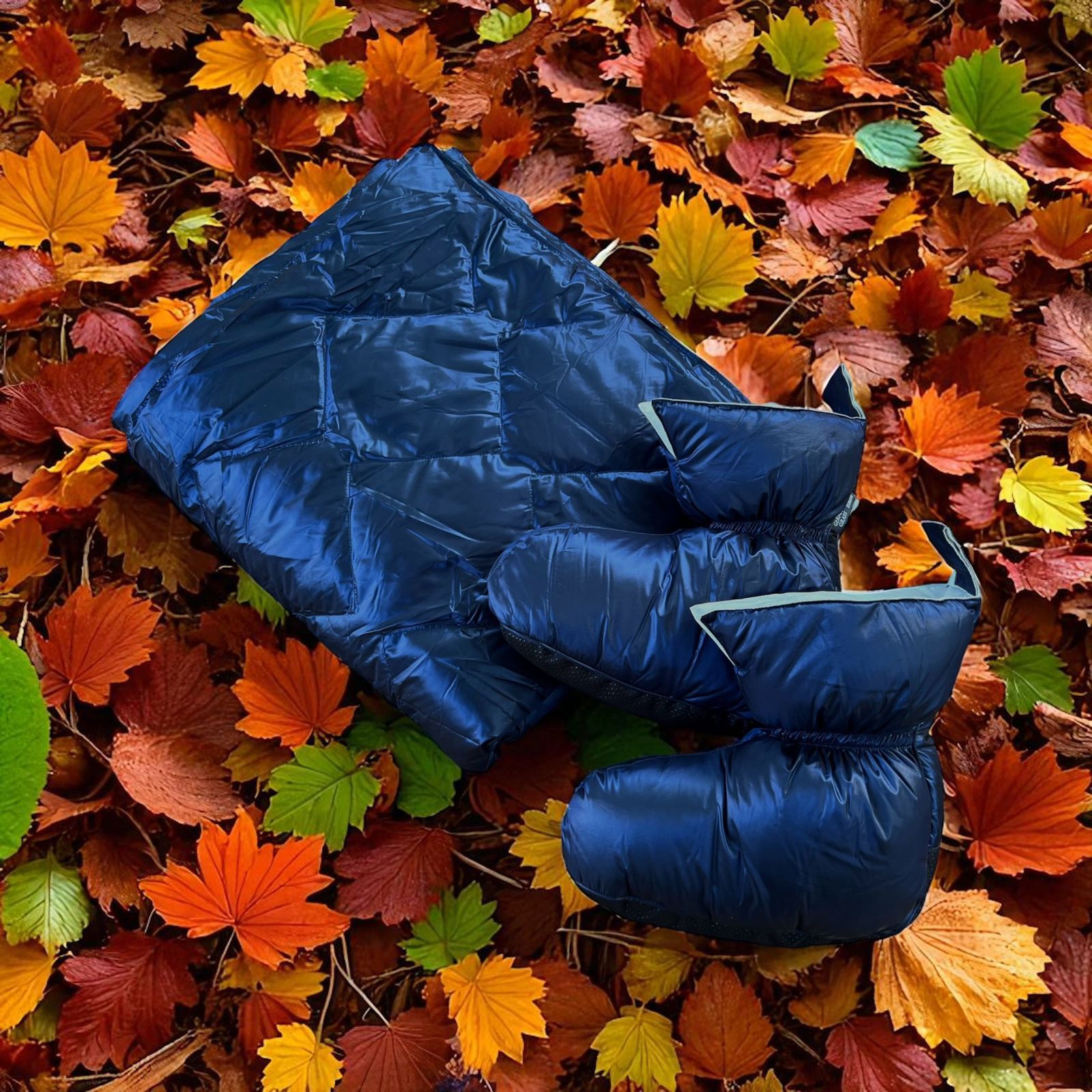 Дорожный плед-пончо пуховый Travel Cape Plaid Grass Navy 130x170 вид 3