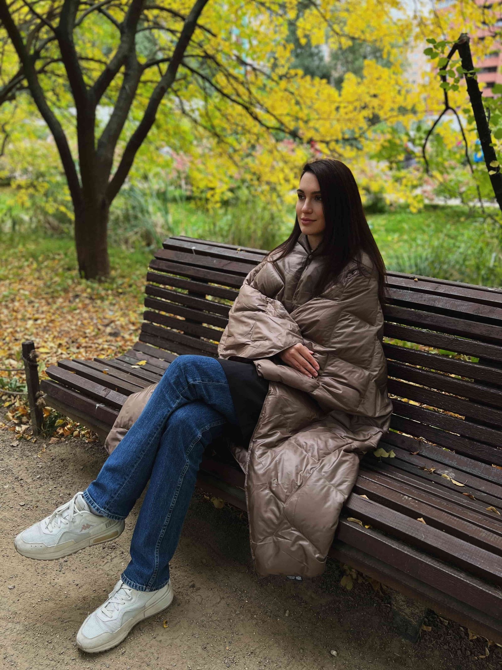 Дорожный плед-пончо пуховый Travel Cape Plaid Grass BEIGE 130x170 вид 2