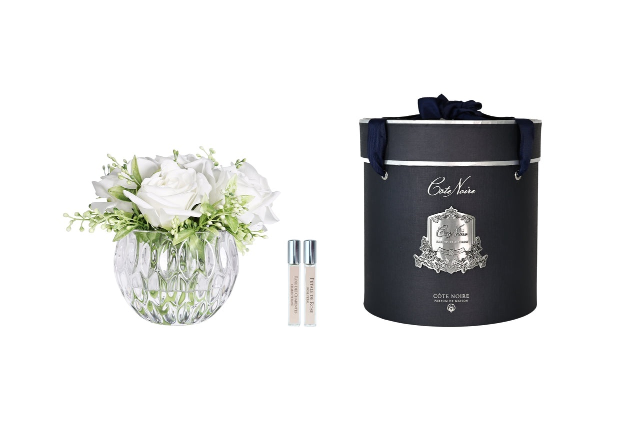 Round Summer Roses WhiteДиффузор букет роз, белый, круглая рифленая ваза, спрей 10 мл*2шт