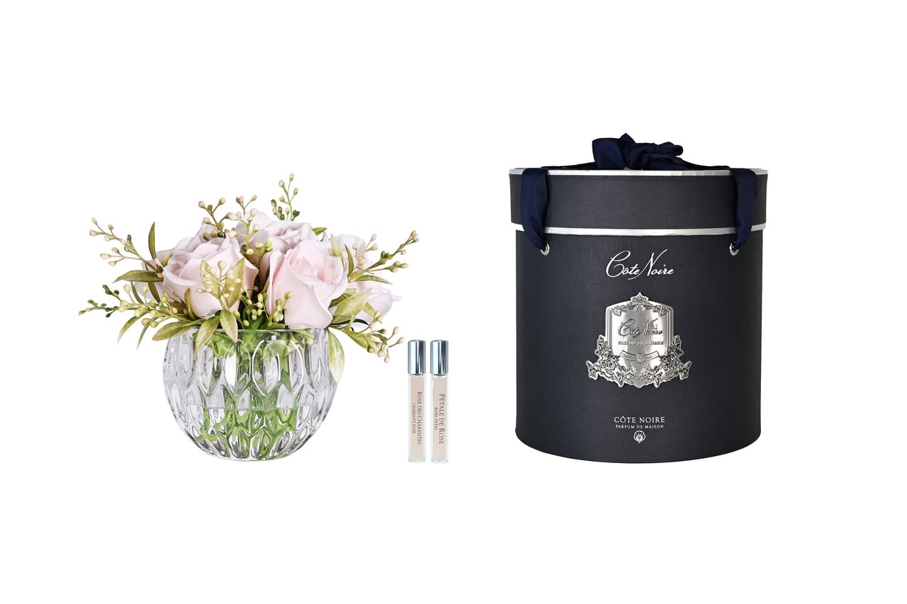 Round Summer Roses French pinkДиффузор букет роз, розовый, круглая рифленая ваза, спрей 10 мл*2шт