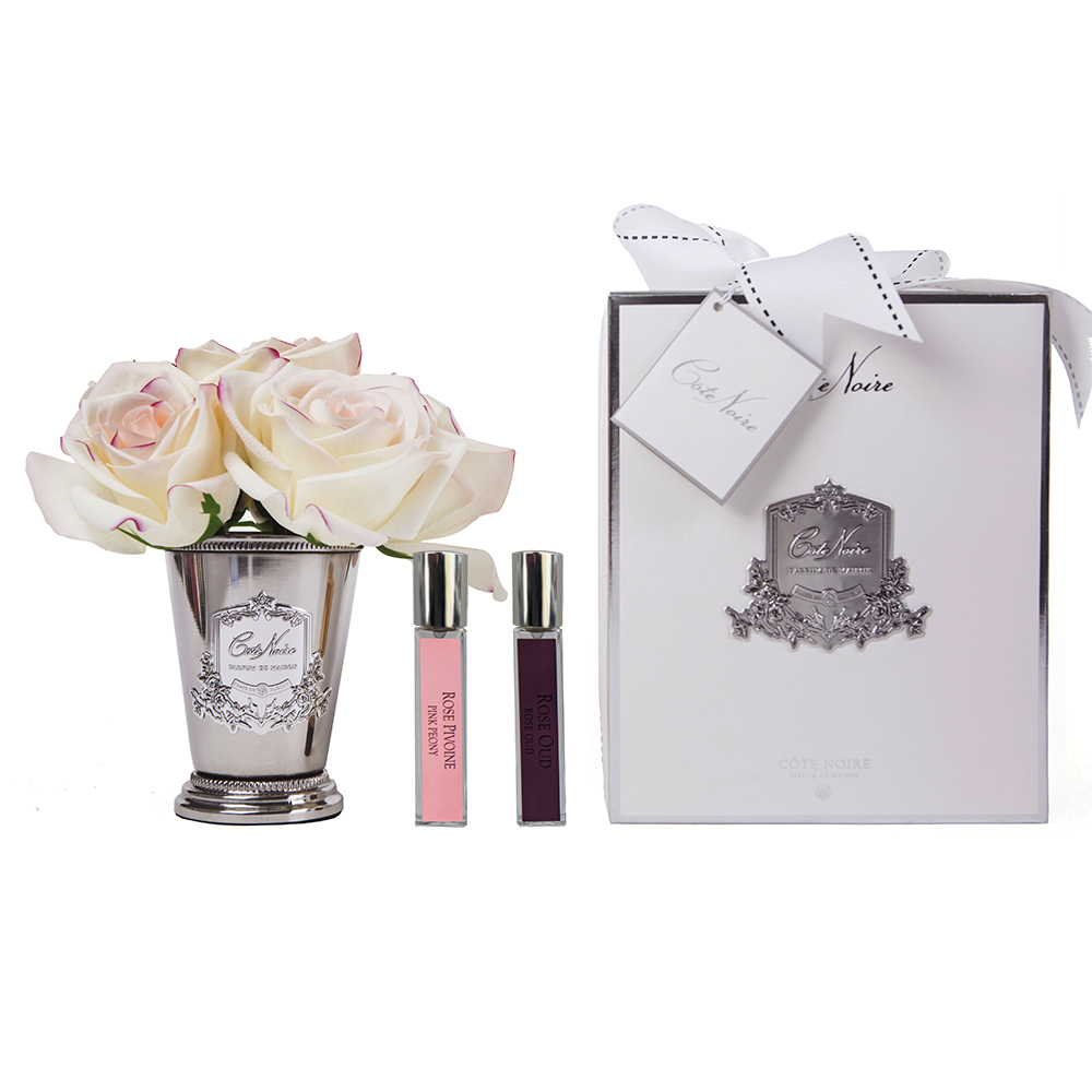 SEVEN ROSE Pink blush Букет роз цвет бледно розовый , ваза металл, 2 спрея ВхШхД 21х17х17 см