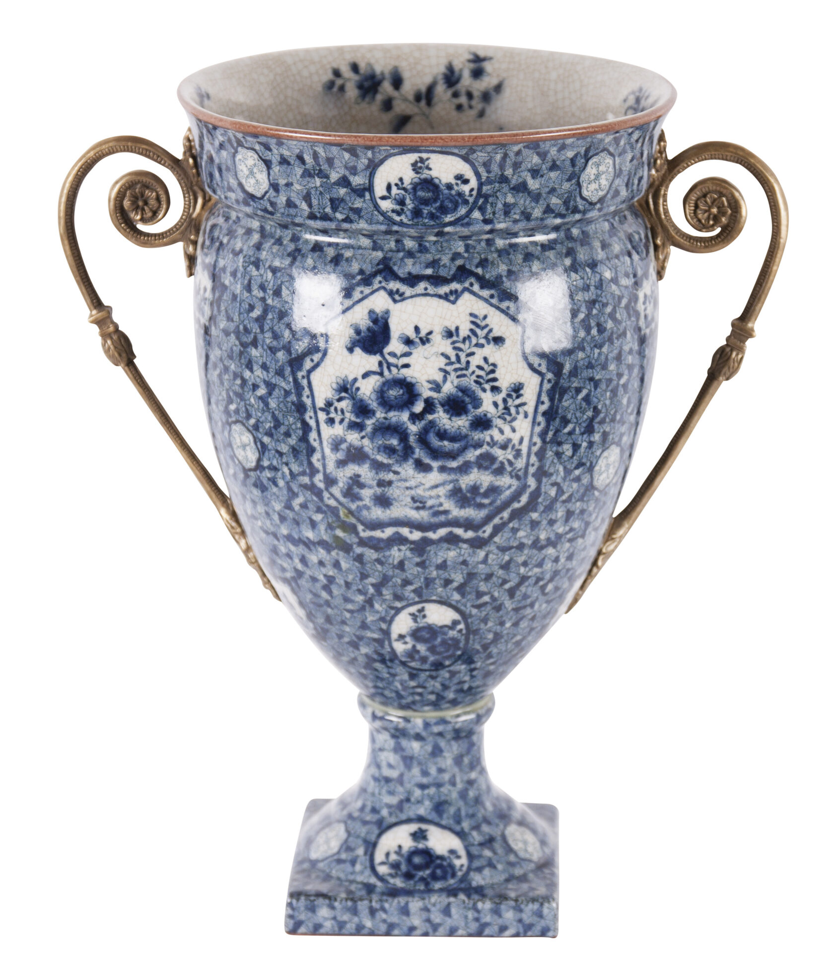 Ваза, бело-синий цвет H: 34 cm W: 30 cm D: 20 cm, фарфор, бронза