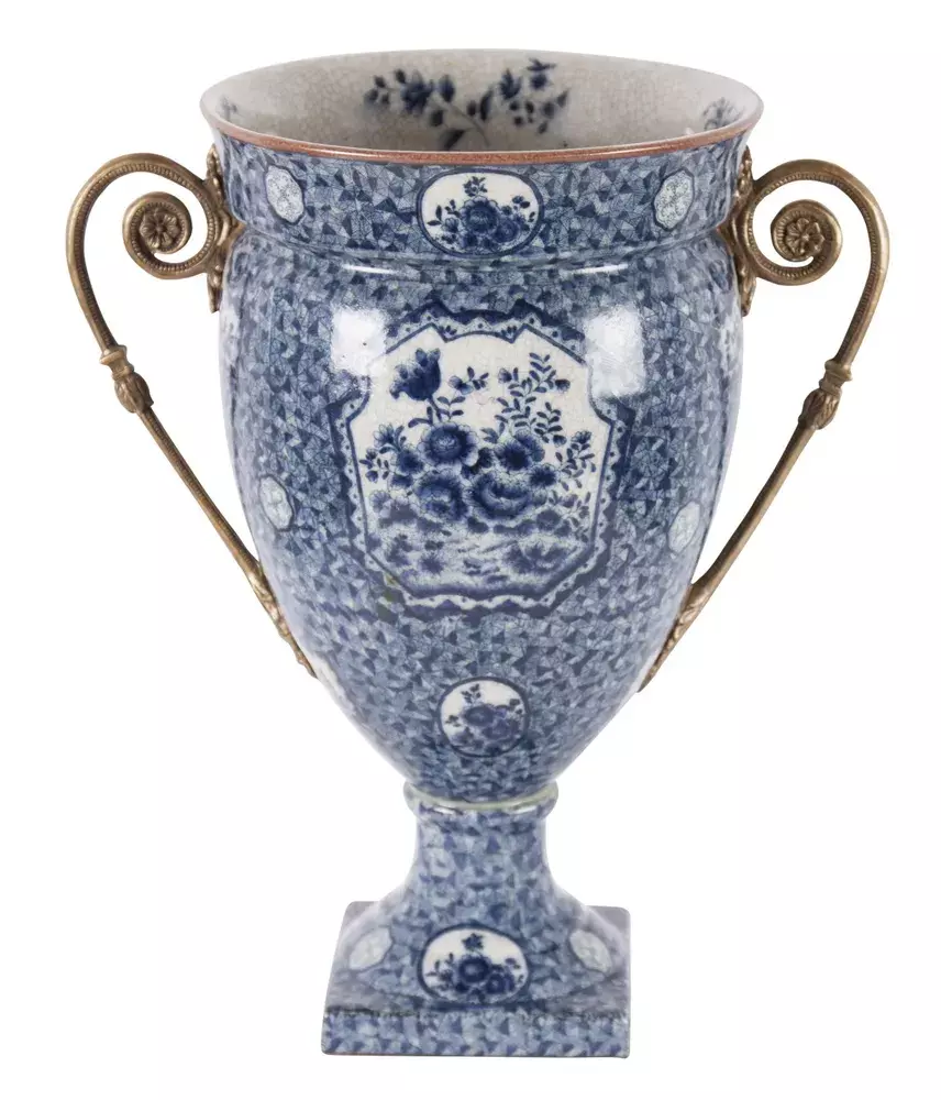 Ваза, бело-синий цвет H: 34 cm W: 30 cm D: 20 cm, фарфор, бронза
