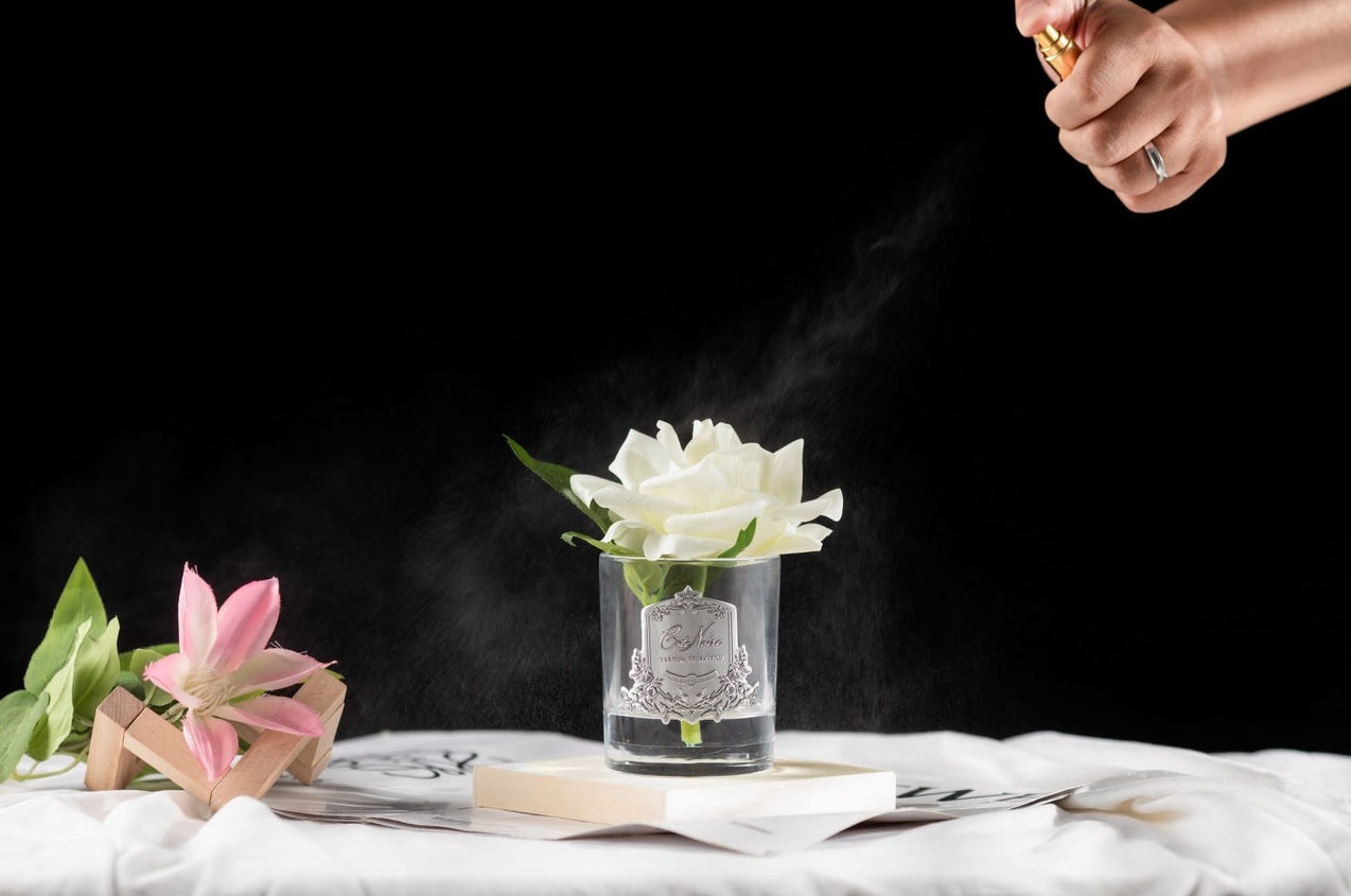 Роза-диффузор FRENCH ROSE ivory, слоновая кость, прозрачная ваза, 1 спрей 10мл
