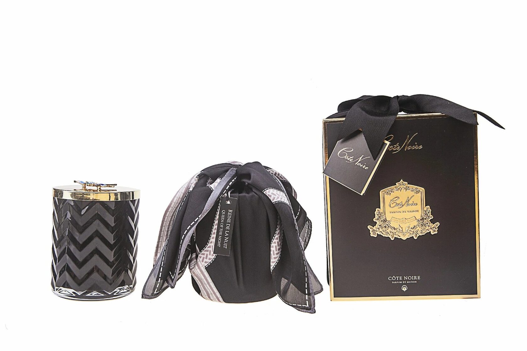 HERRINGBONE Свеча большая, черный, 600 гр, соевый воск, платок, время горения 100 ч