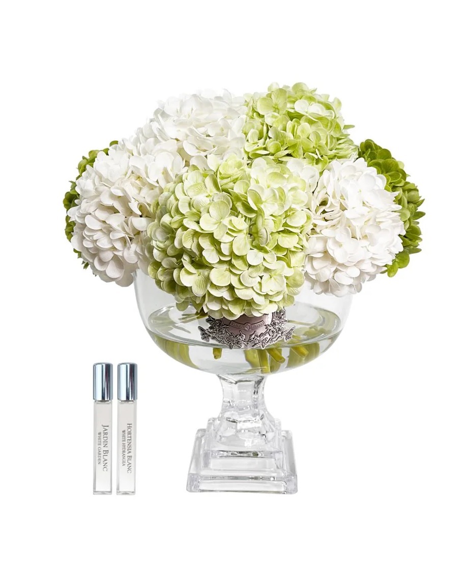 Provence Hydrangea BouquetБукет гортензий, зеленый, 2 спрея по 10 мл, H.45 серебряный декор