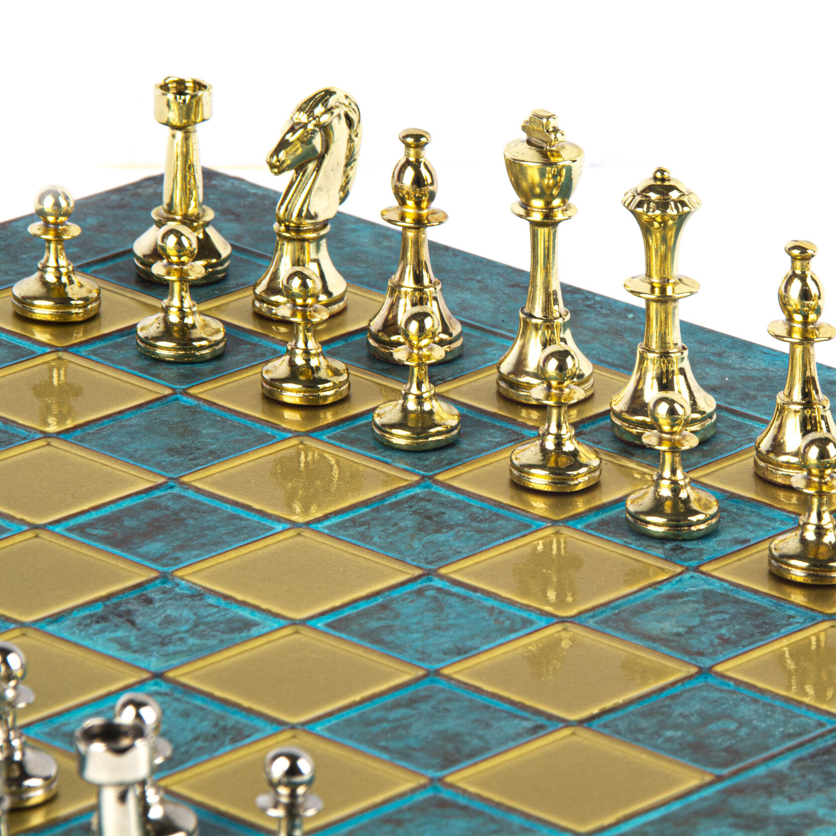 CLASSIC METAL CHESSШахматы классические, 44х44 см, золото с серебром, патина, бирюзовый, металл