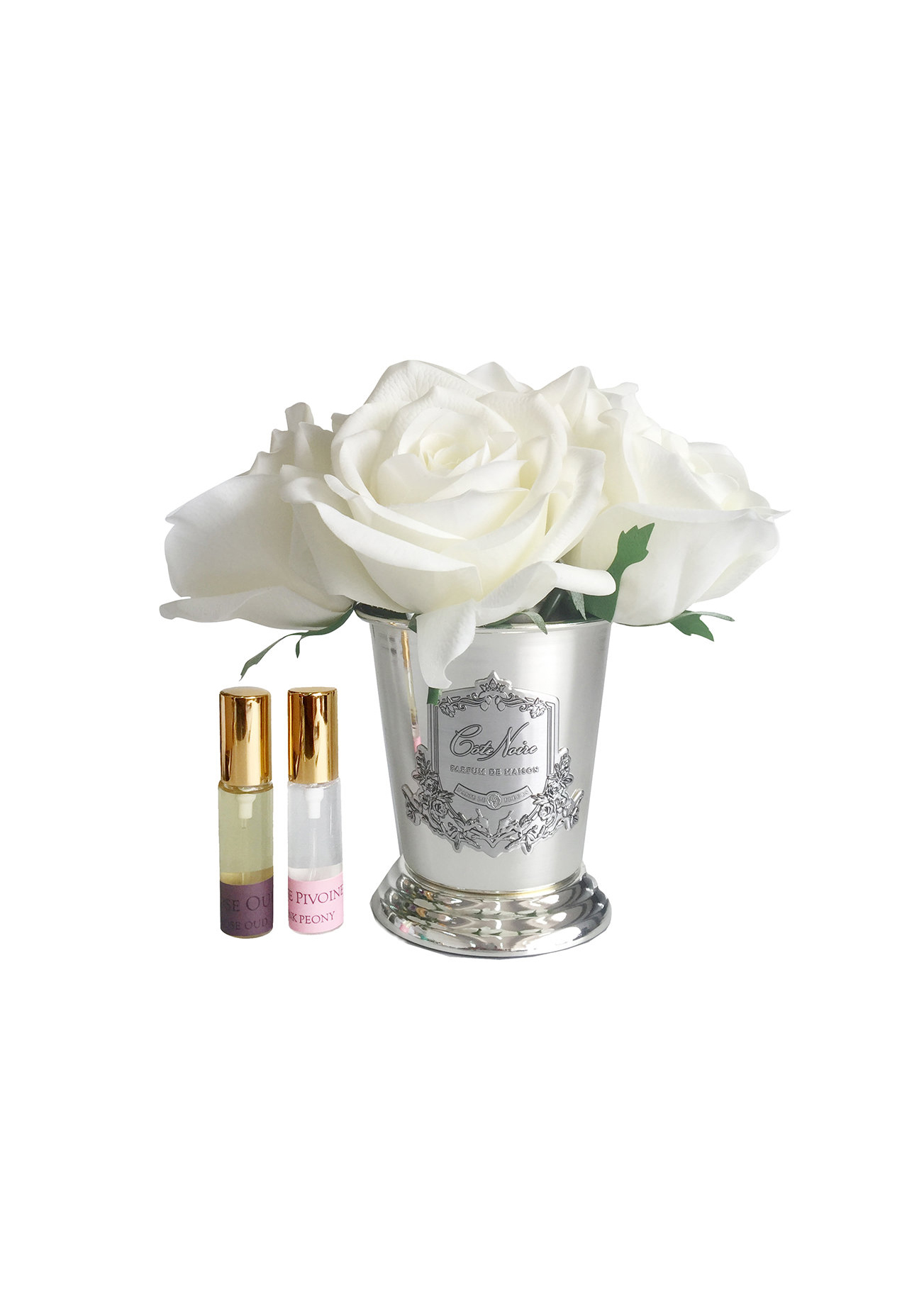 SEVEN ROSE Ivory Букет роз цвет слоновая кость, ваза металл, 2 спрея ВхШхД 21х17х17 см