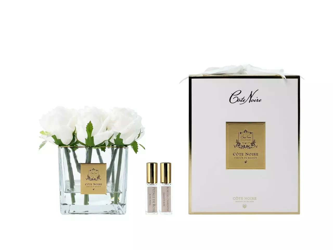 SQUARE 9 ROSE ivory clearБукет 9 роз, белый, квадратная прозрачная ваза, 2 спрея по 5 мл