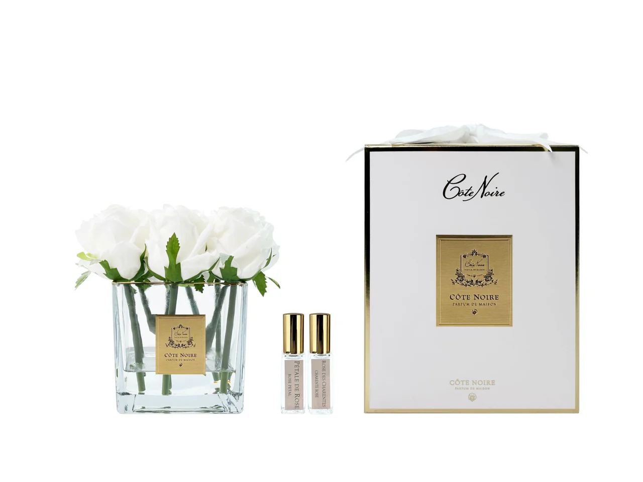 SQUARE 9 ROSE ivory clearБукет 9 роз, белый, квадратная прозрачная ваза, 2 спрея по 5 мл