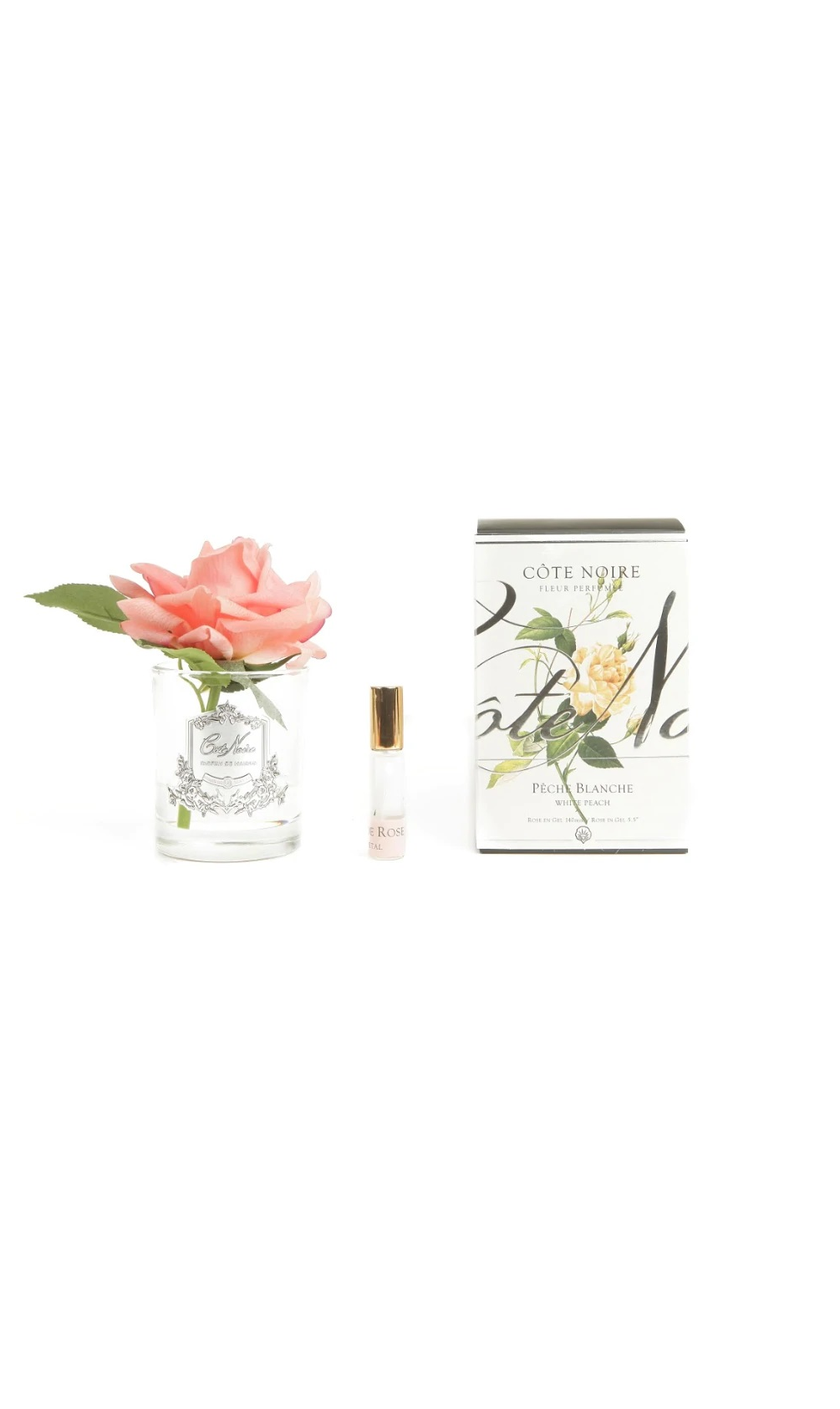 Роза-диффузор FRENCH ROSE white peach, цвет коралловый, прозрачная ваза, 1 спрей 10мл
