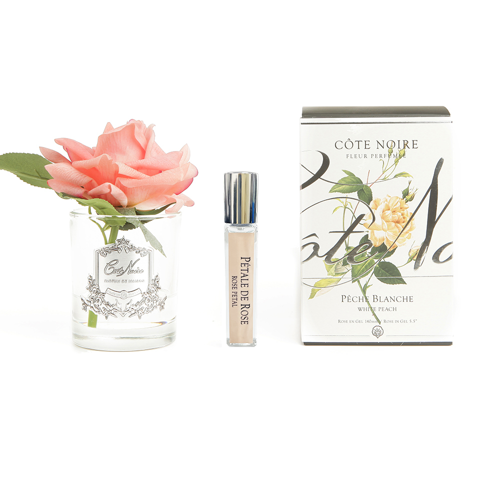 Роза-диффузор FRENCH ROSE white peach, цвет коралловый, прозрачная ваза, 1 спрей 10мл
