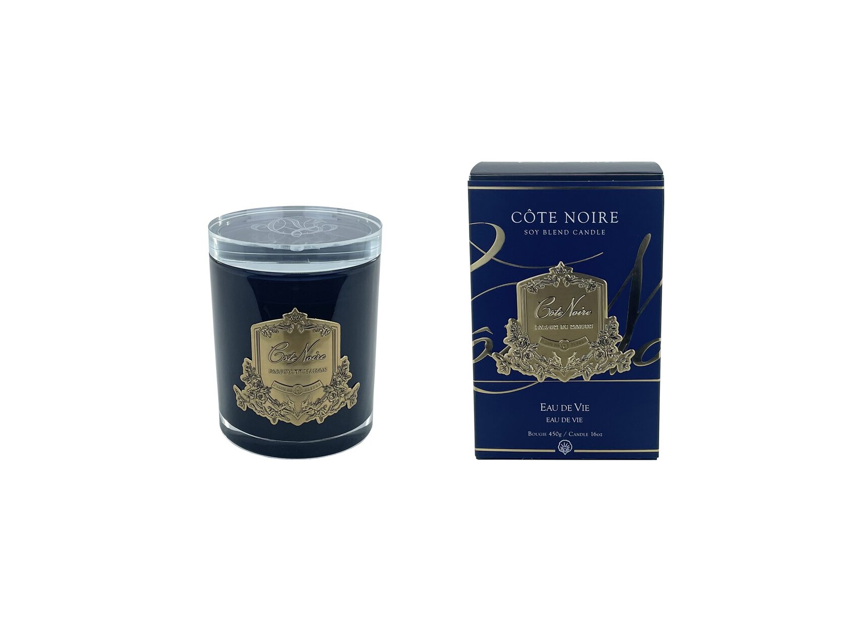 EAU DE VIEСвеча 450 гр , черный стаканчик, золотой декор ВхШхД 16х10,5х10,5 см время горения 100