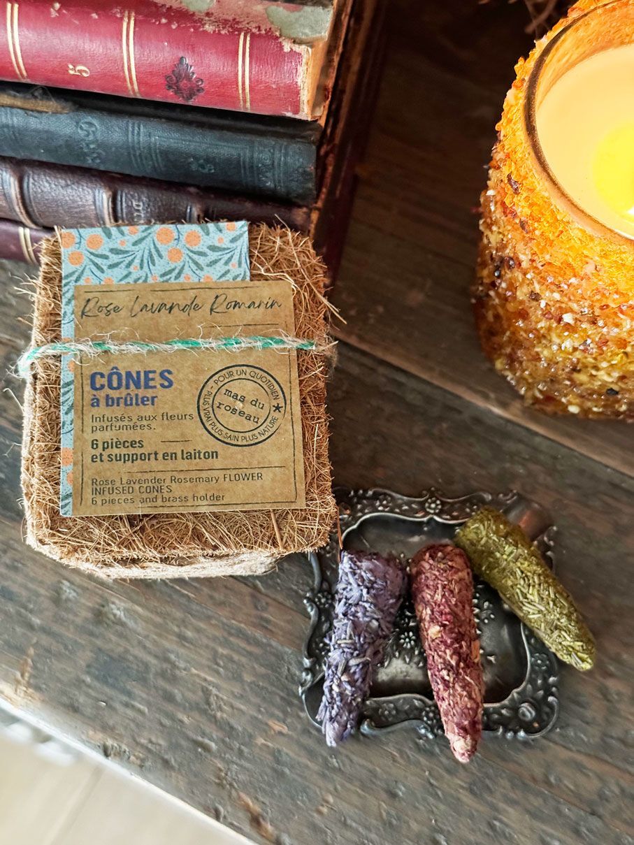 CONES D'INCENSE Конусы ароматические для зажигания набор 6 шт, лаванда, роза, розмарин, латунная под
