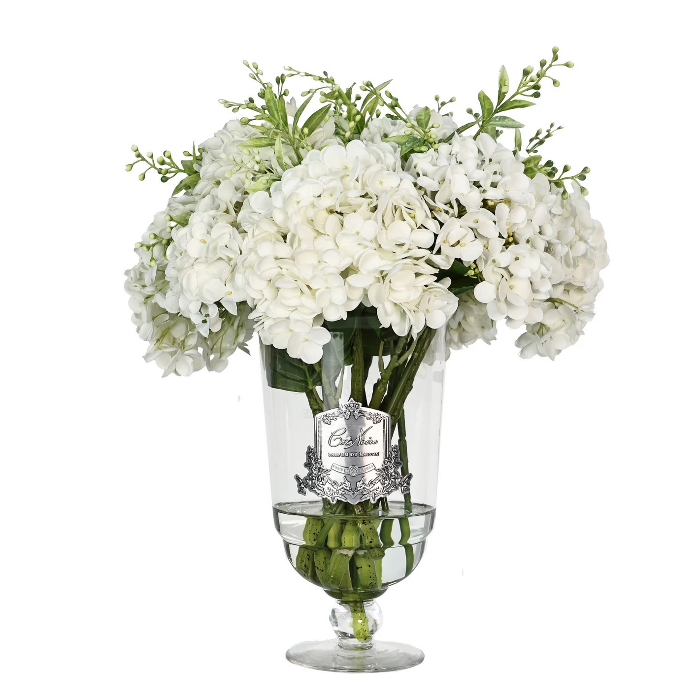 Grand summer hydrangeas White SilverБукет гортензий, белый, 2 спрея по 10 мл , серебряный декор