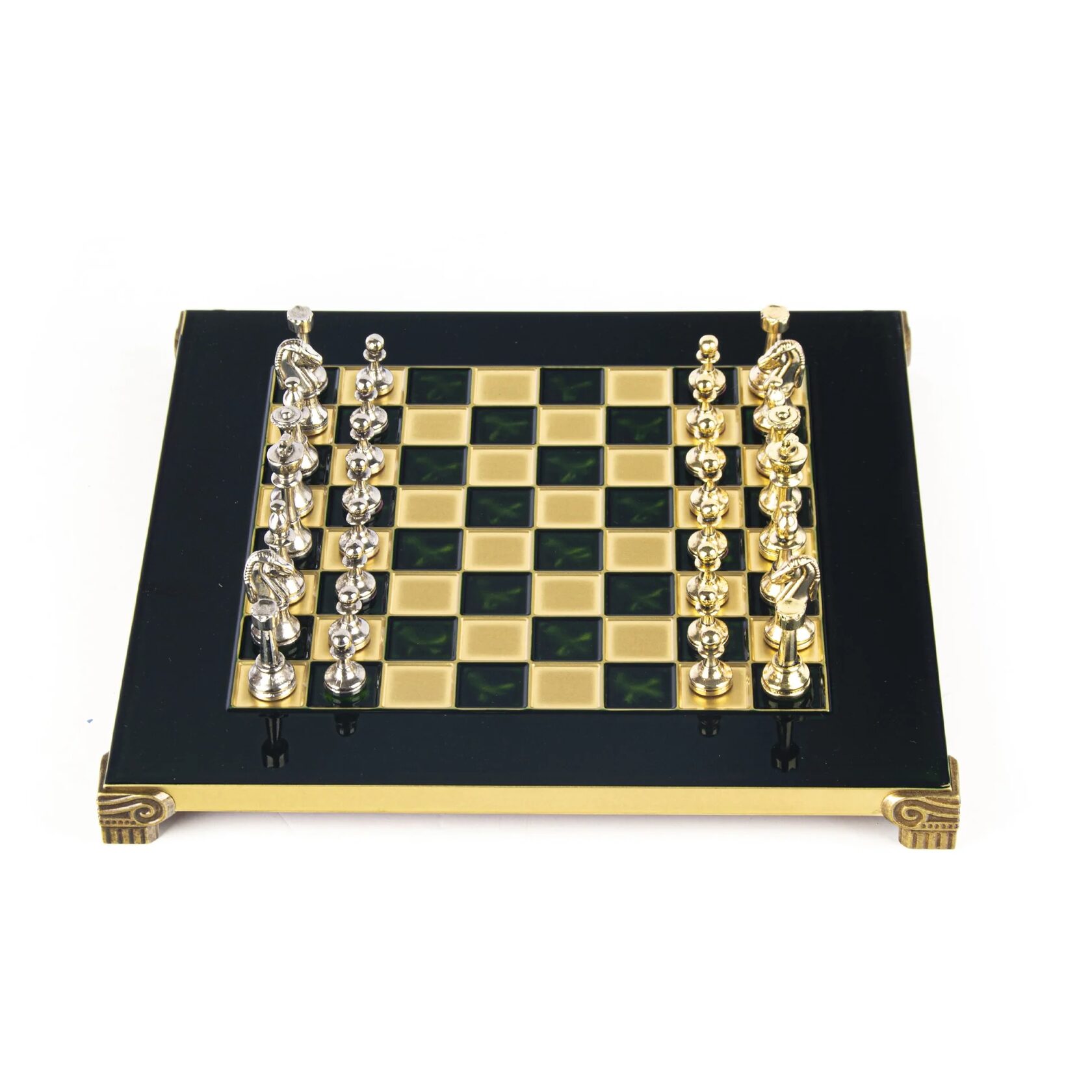 CLASSIC METAL CHESSШахматы классические, золото с серебром, зеленый, 28х28 см, металл