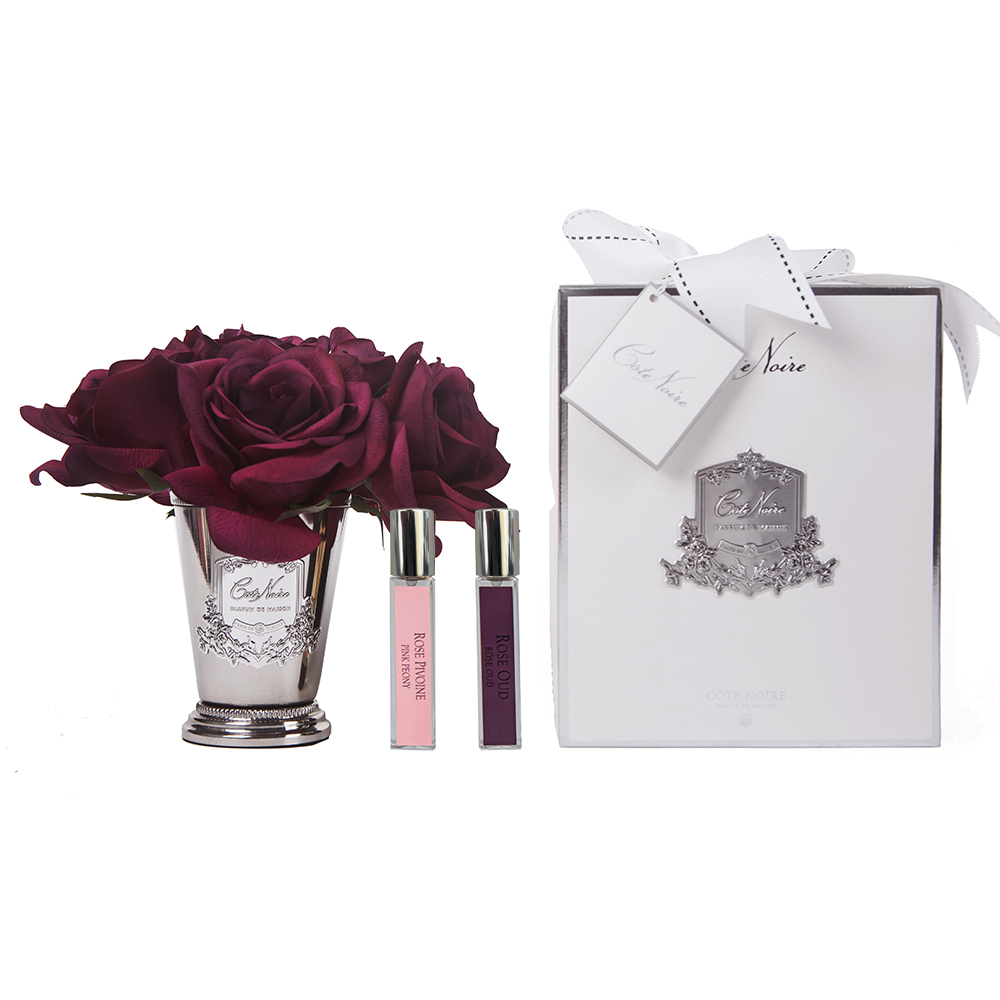 SEVEN ROSE Carmine red Букет роз цвет красный , ваза металл, 2 спрея ВхШхД 21х17х17 см