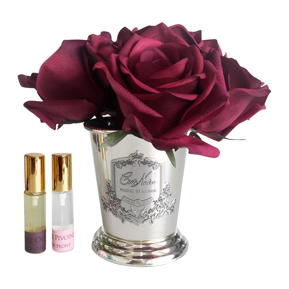 SEVEN ROSE Carmine red Букет роз цвет красный , ваза металл, 2 спрея ВхШхД 21х17х17 см
