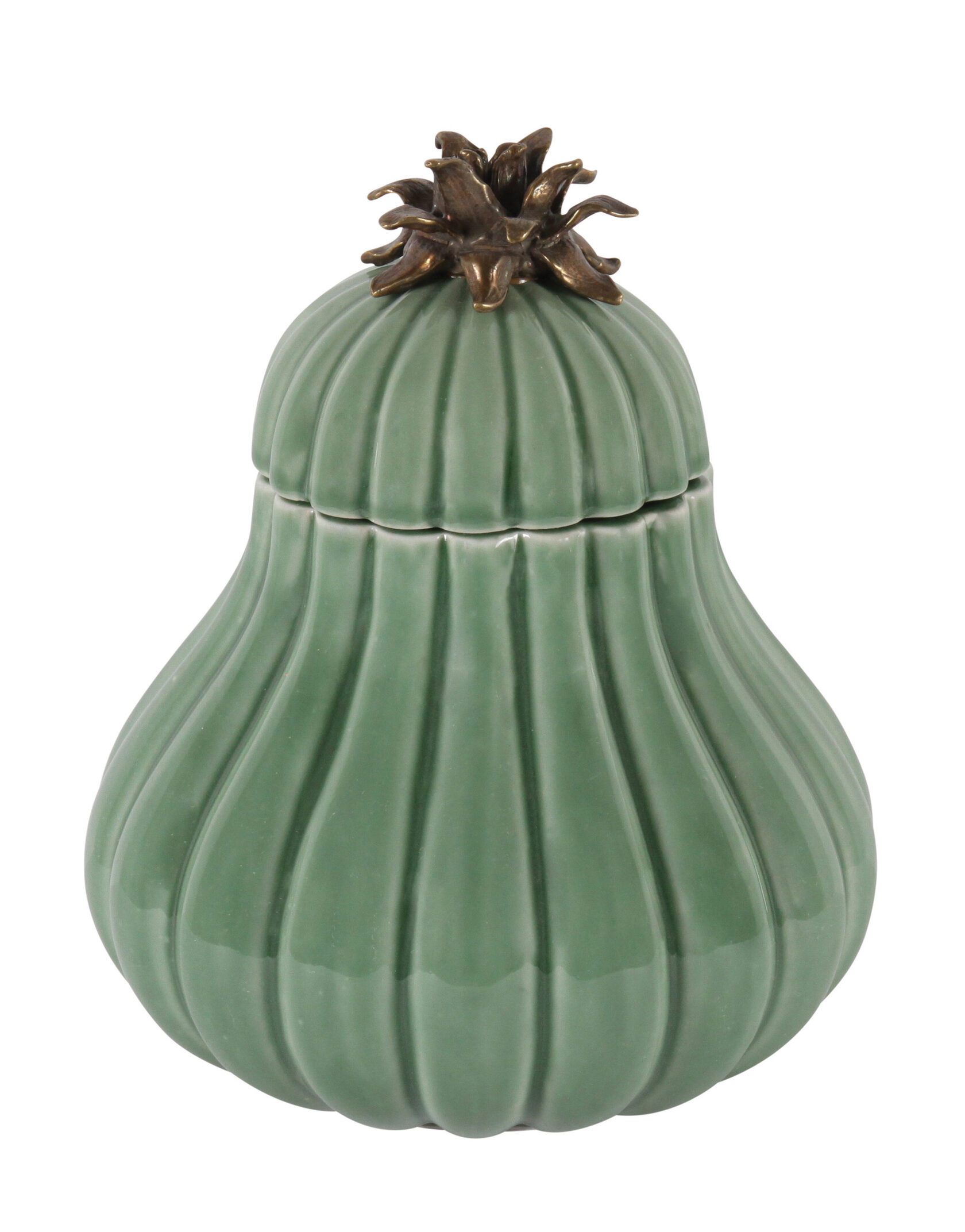 BOX PUMPKIN GREENШкатулка зеленая в форме тыквы, фарфор, бронза H: 23 cm | W: 18 cm | D: 18 cm
