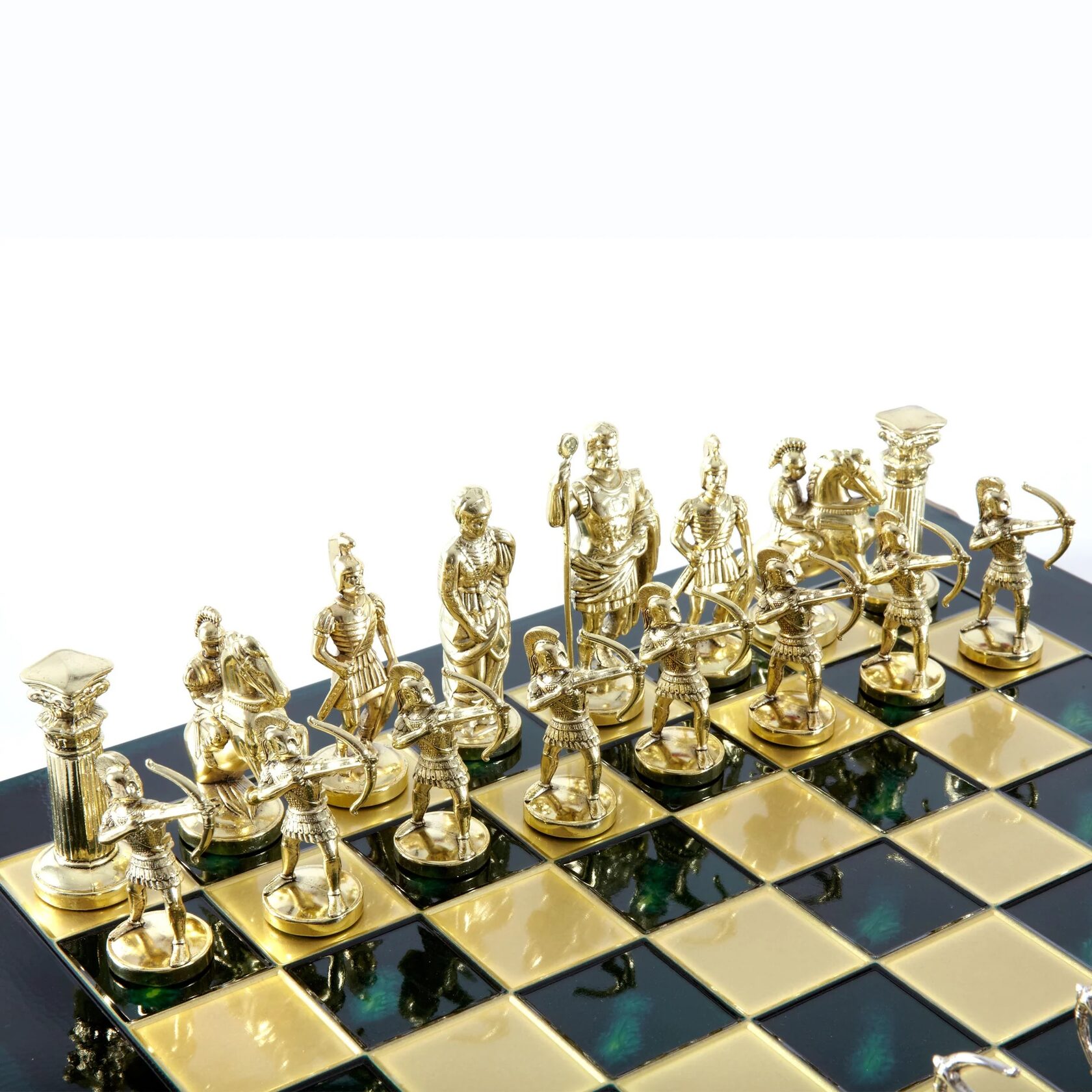 Luxury Archers ChessШахматы, лучники, зеленый, золото с серебром, 44х44 см, металл