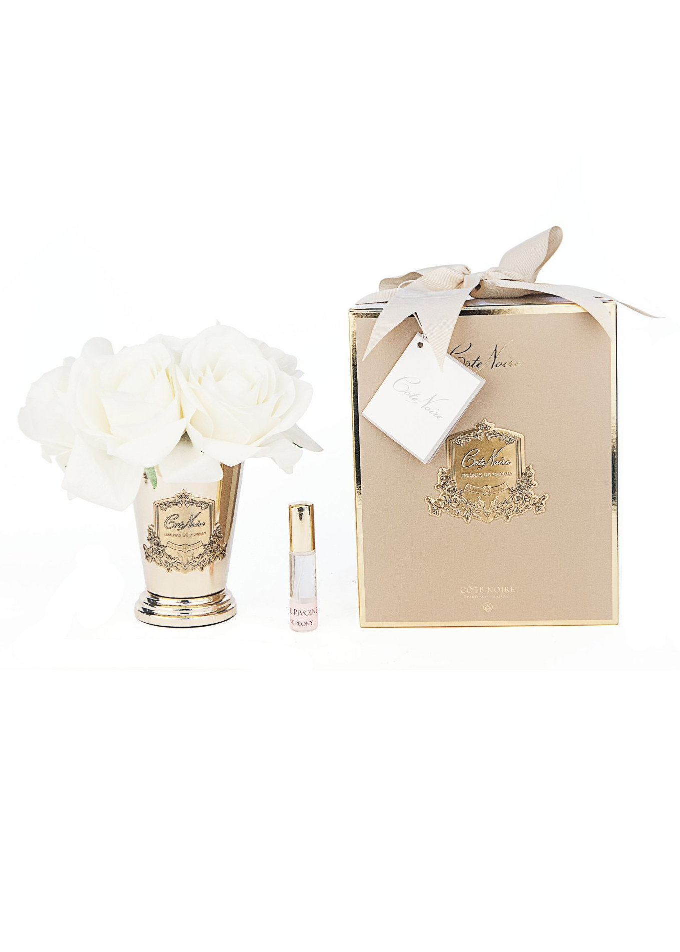 SEVEN ROSE CHAMPAGNE GOLD Букет роз цвет шампань , ваза золото, 2 спрея ВхШхД 21х17х17 см