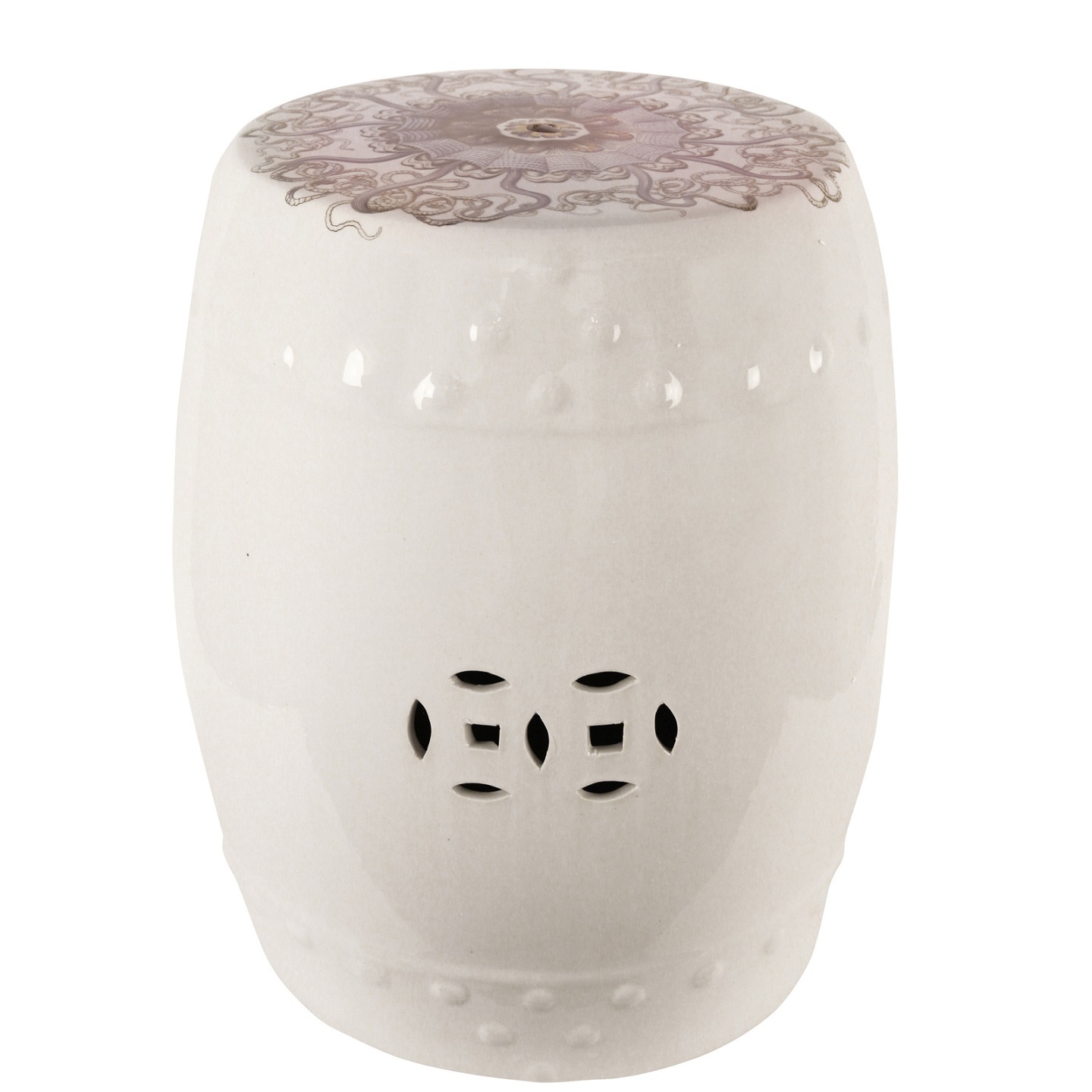 Табурет садовый, белый, рисунок медуза,розовый, 36х36 Н 47 см, фарфор