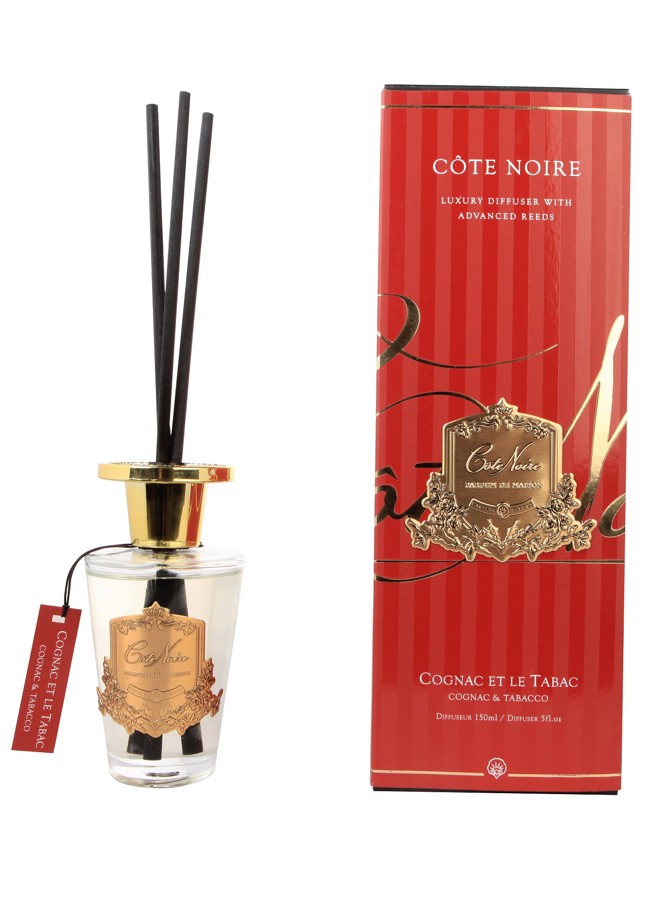 COGNAC ET LE TABAC Диффузор, золотой декор, 150 мл, ВхШхД 30х10,5х10,5 см