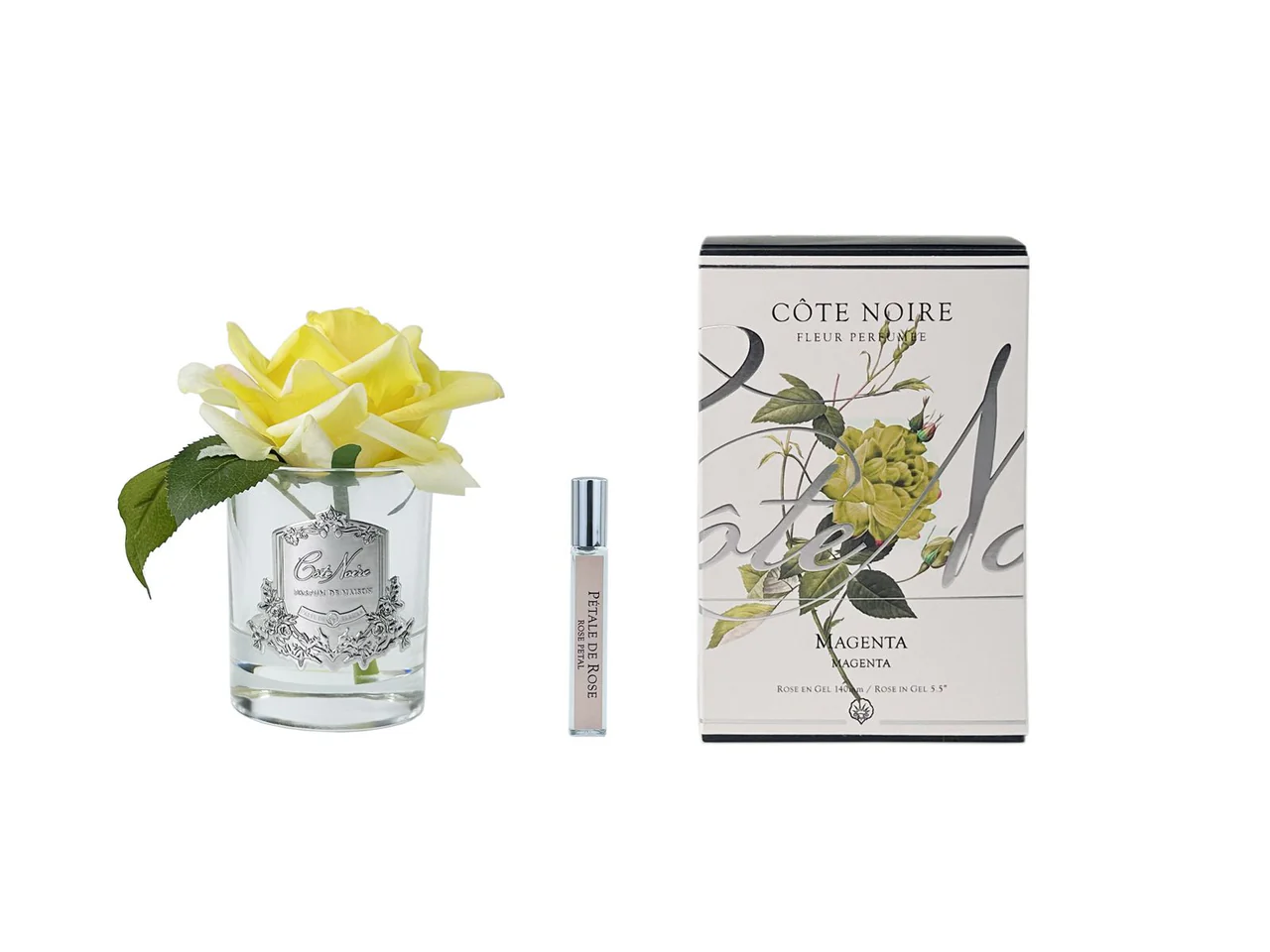 Роза-диффузор FRENCH ROSE yellow, желтый, прозрачная ваза, 1 спрей 10 мл