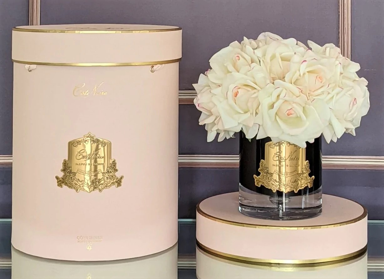GRAND BOUQUET black glass blush Большой букет роз, 2 спрея по 10 мл, черная ваза, бледно-ро