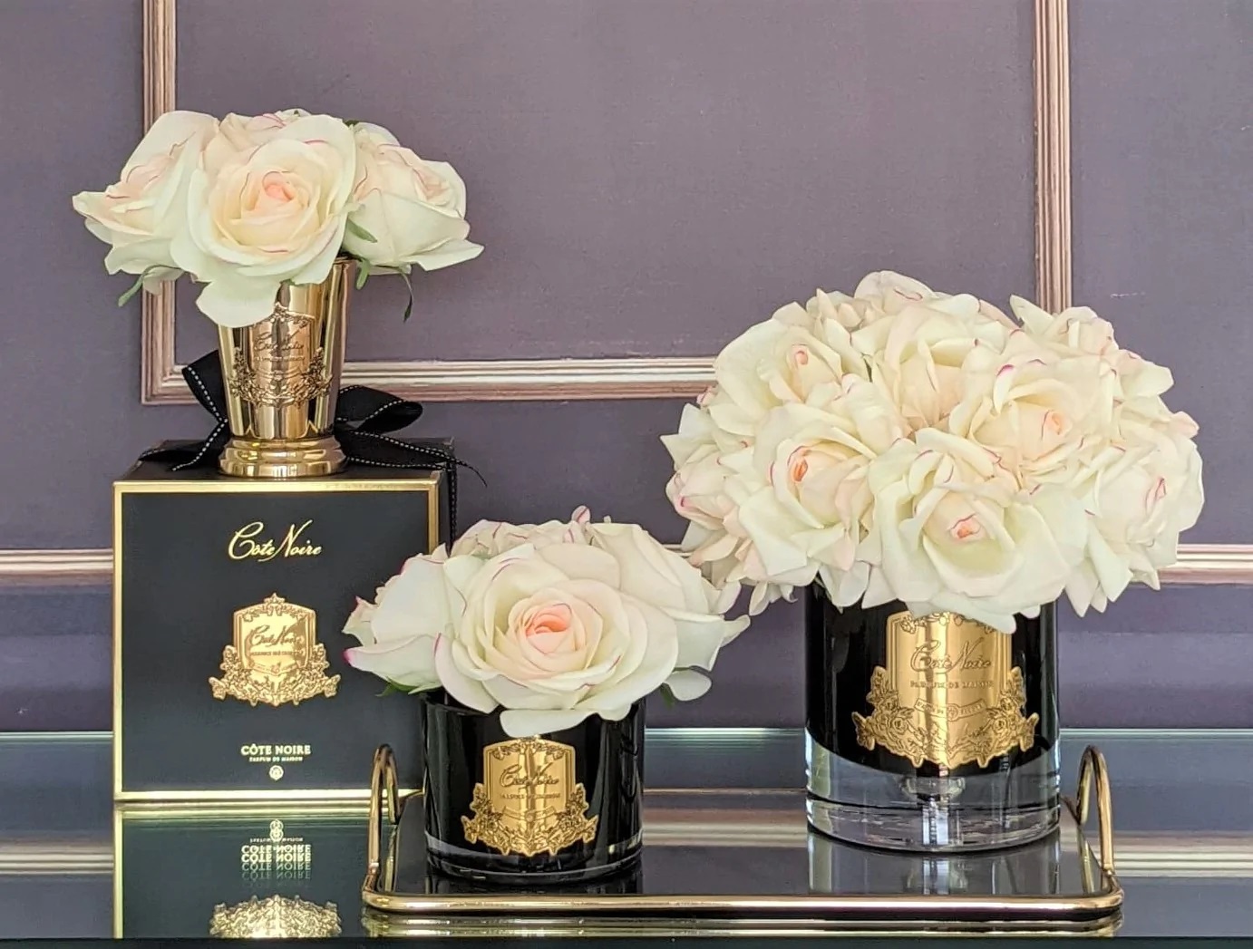 GRAND BOUQUET black glass blush Большой букет роз, 2 спрея по 10 мл, черная ваза, бледно-ро