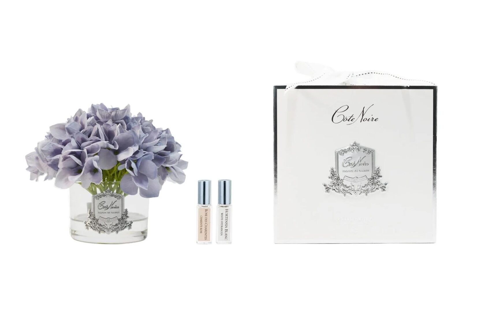 Hydrangeas BlueБукет гортензий, голубой, серебряный декор, 2 спрея по 5 мл