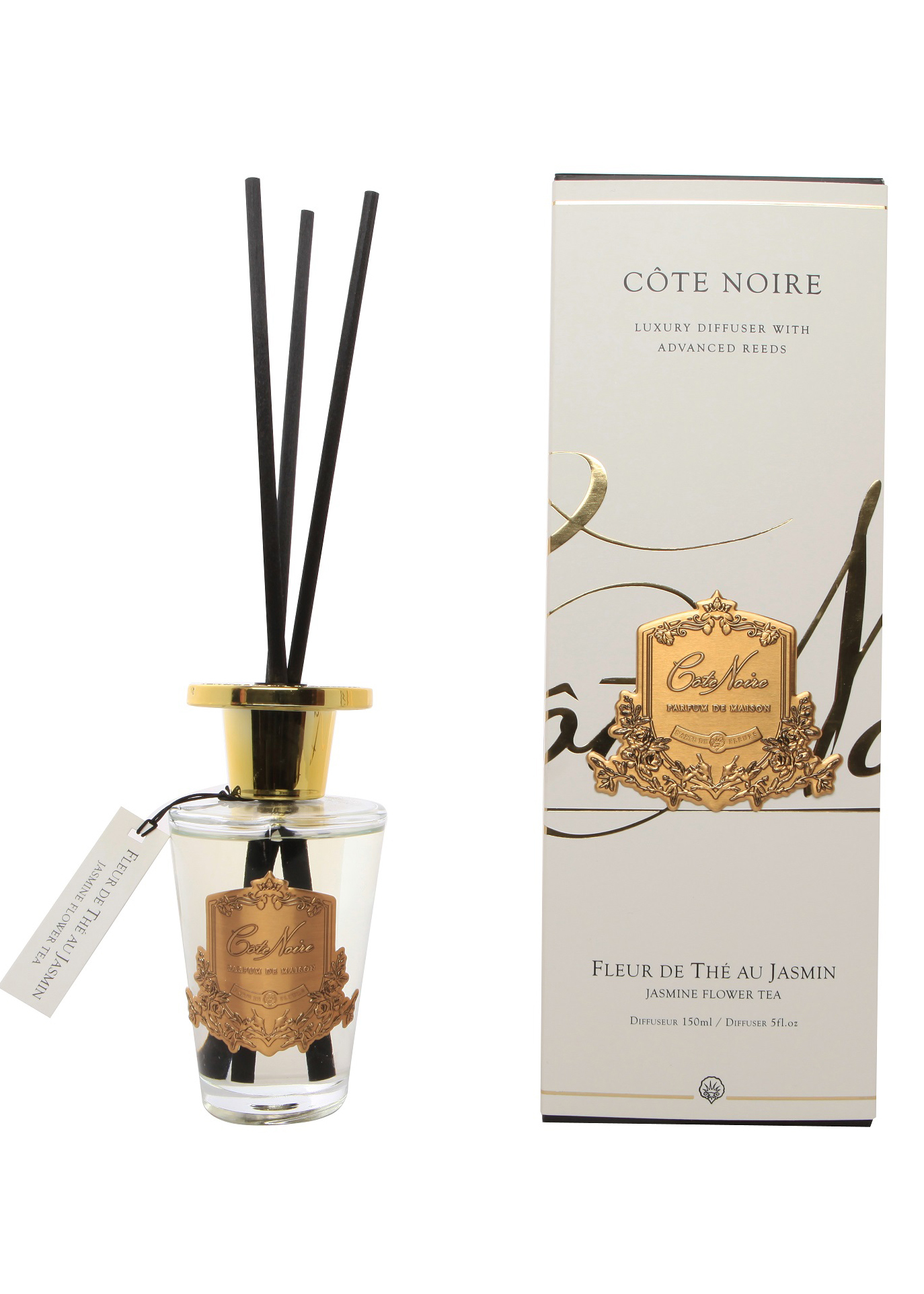 FLEUR DE THE AU JASMIN Диффузор, золотой декор, 150 мл, ВхШхД 30х10,5х10,5 см