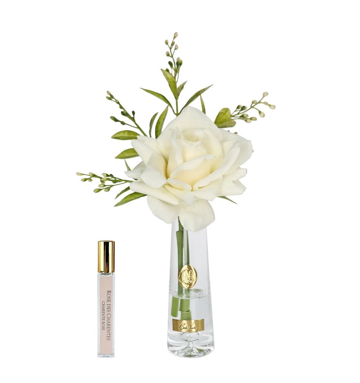 Summer rose Champagne goldРоза, цвет шампань, 1 спрей 15 мл, прозрачная ваза, золотой декор