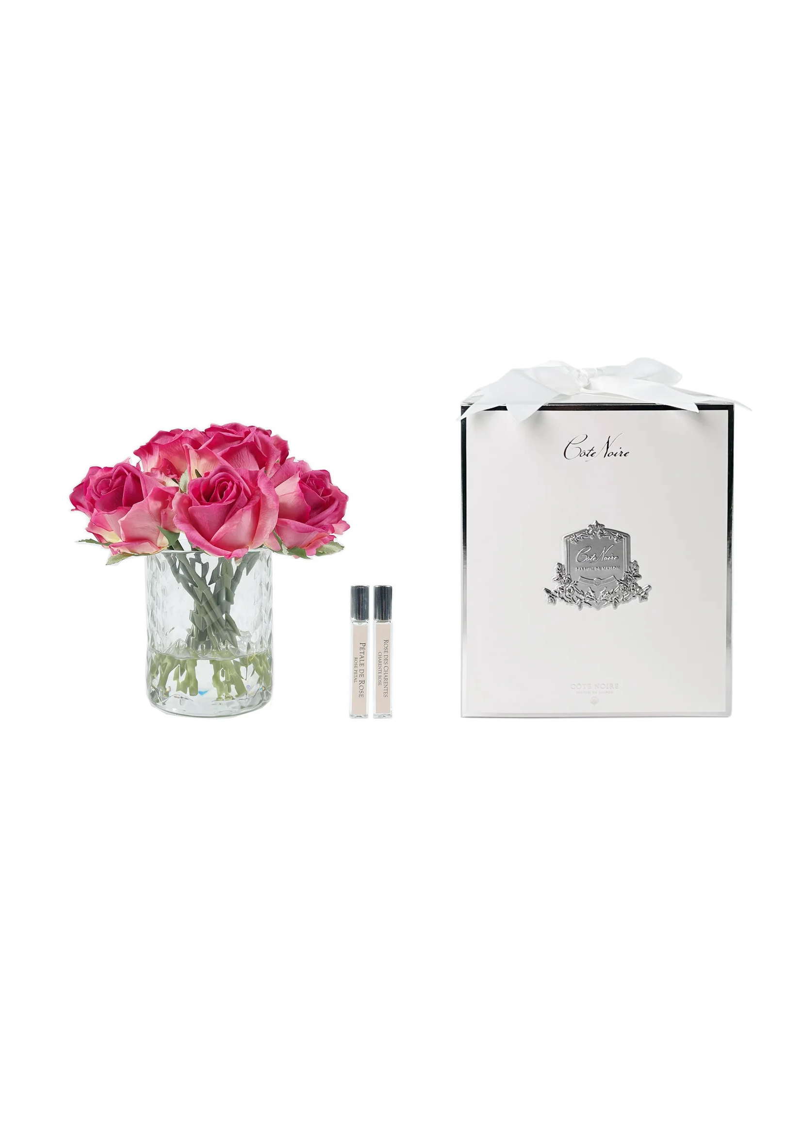 HERRINGBONE CLEAR MAGENTA rose budsБукет розы, цвет ярко-розовый, ваза стекло рельеф "ёлочка", 2 с