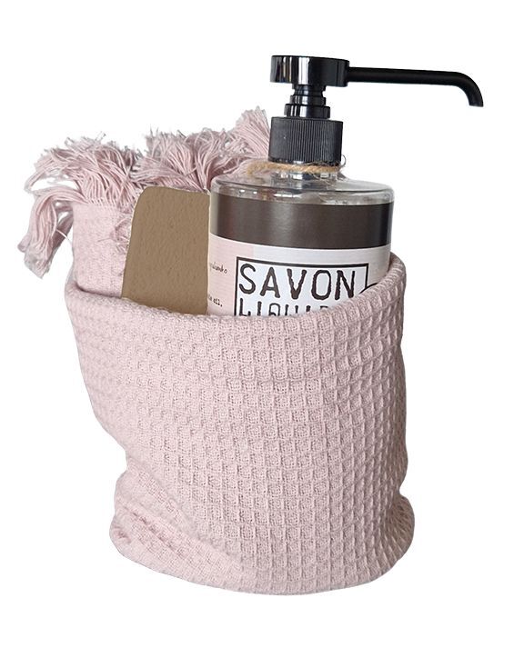 FUROSHIKI FLEUR D'COTON Набор жидкое мыло 750 гр, 1 отшелушивающая кокосовая мочалка, полотенце ваф