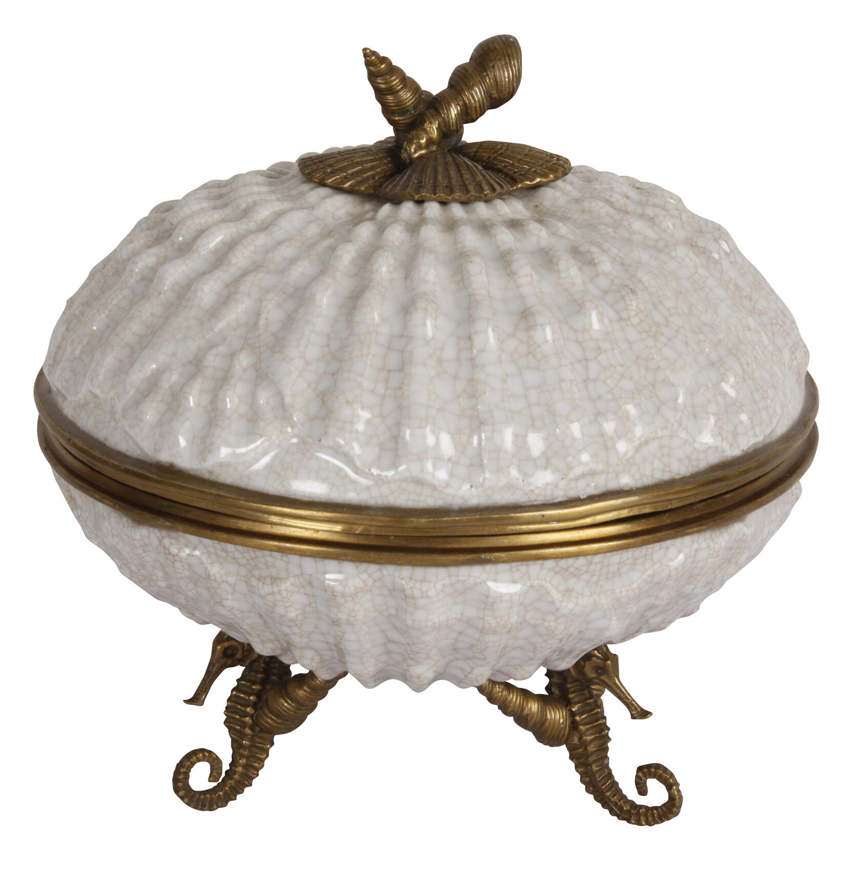 BOX ROUND SHELLШкатулка круглая в форме раковины, фарфор, бронза H: 15 cm | W: 18 cm | D: 18 cm