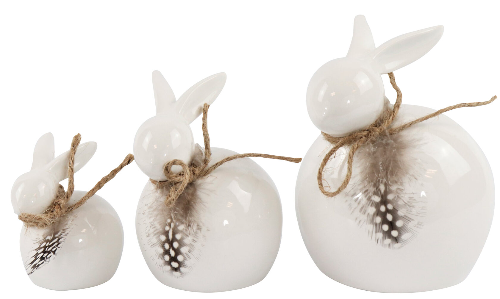 Набор 3 зайца TRIOFEATHERS 12x11x14см;9x8x11см;6x5,5x7,5см фарфор