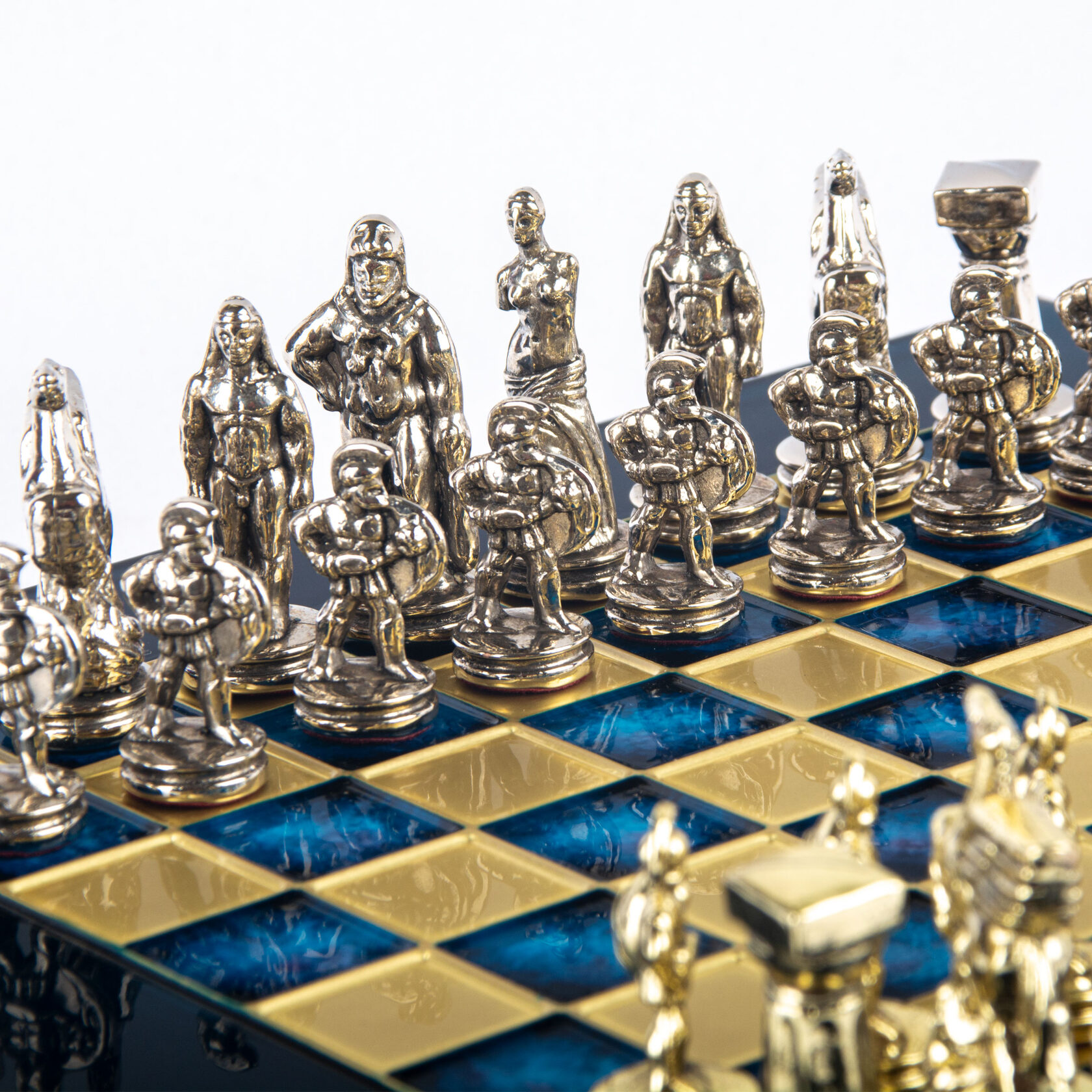 METAL CHESS SPARTAN WARRIORШахматы Воины Спарты, 28х28 см, синий, золото с серебром, металл