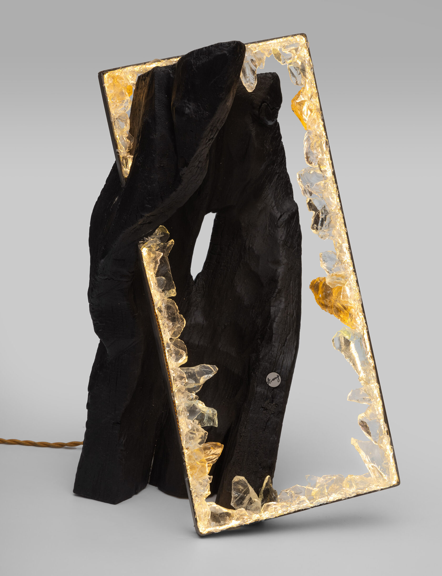 Светильник декоративный RECTANGLE BLACK, 50х30х30 см, дерево, стекло, золото, ручная работа