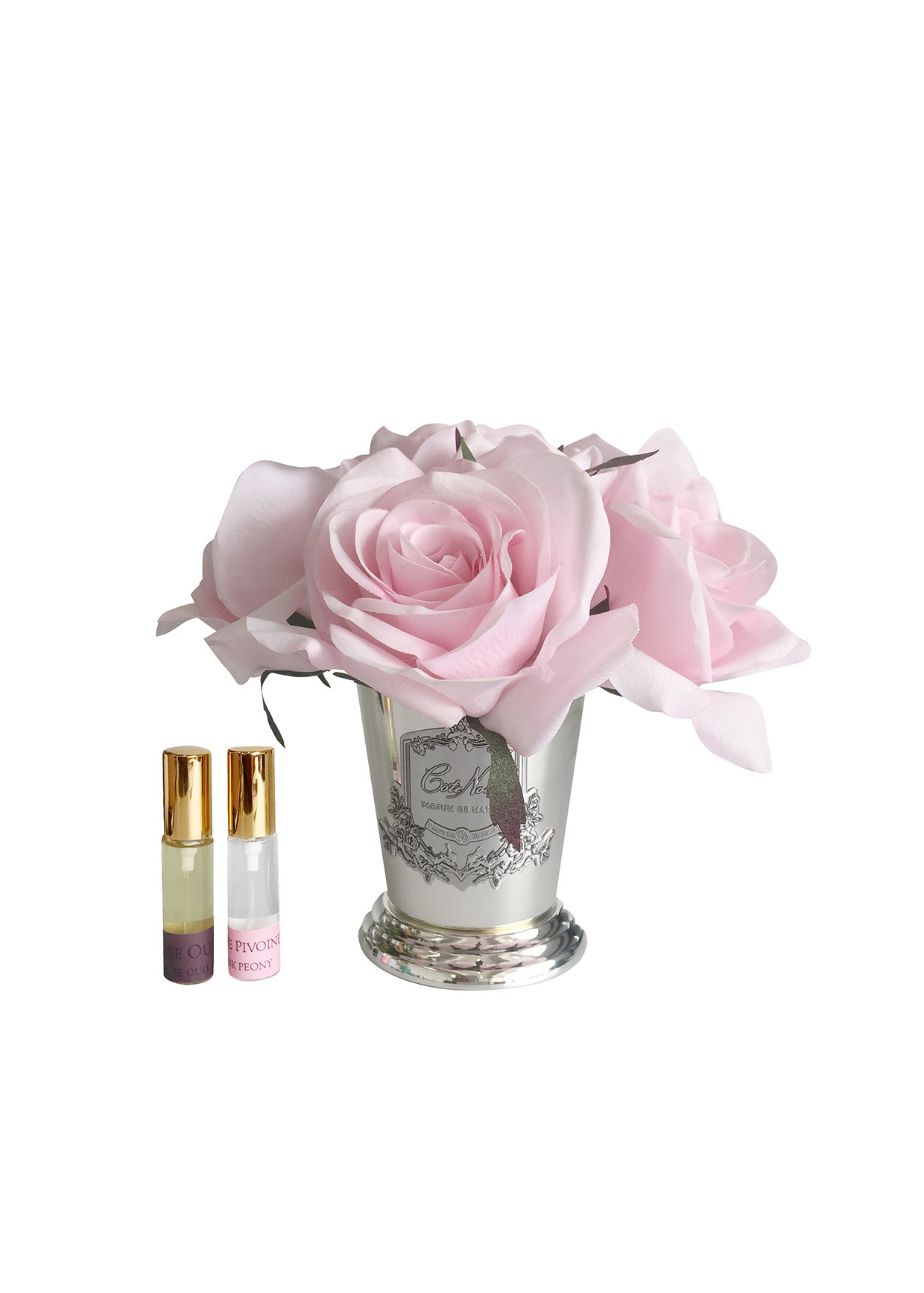 SEVEN ROSE French pink Букет роз цвет розовый , ваза металл, 2 спрея ВхШхД 21х17х17 см