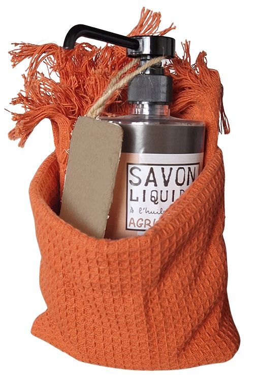 FUROSHIKI AGRUMES Набор жидкое мыло 750 гр, 1 отшелушивающая кокосовая мочалка, полотенце вафельное