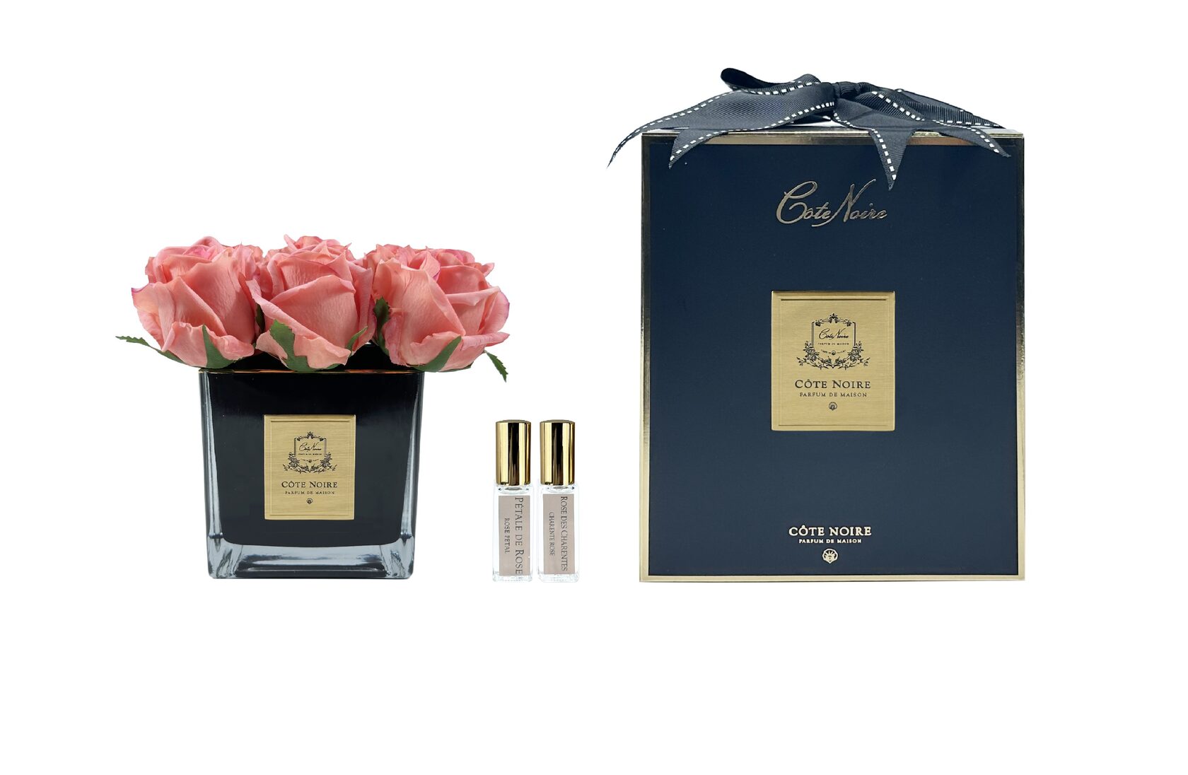 SQUARE 9 ROSE peachБукет 9 роз, цвет коралловый, квадратная черная ваза