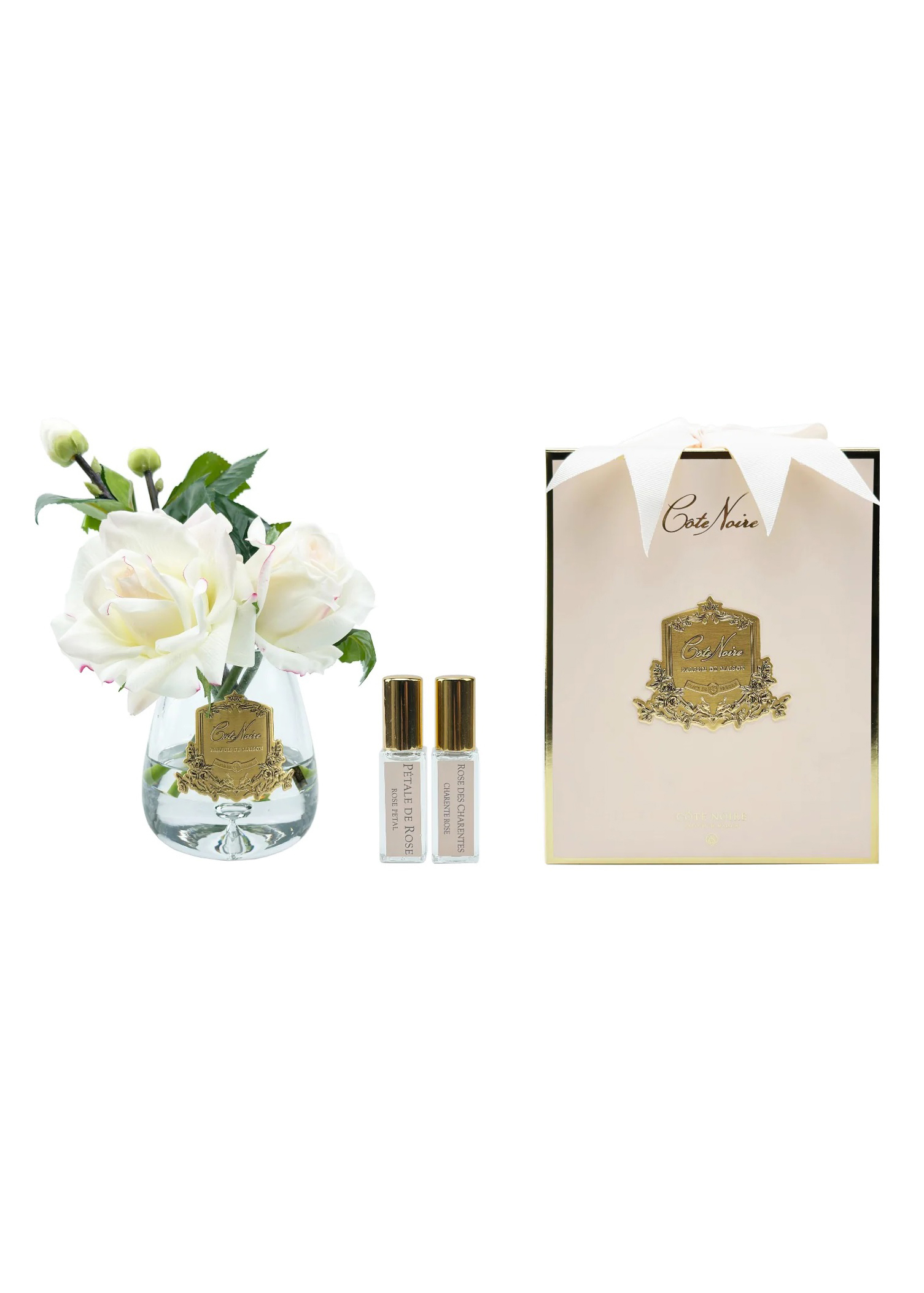 TEA ROSE Pink blush clear goldРоза, цвет светло-розовый, прозрачная ваза, декор золотой, 2 спрея 5