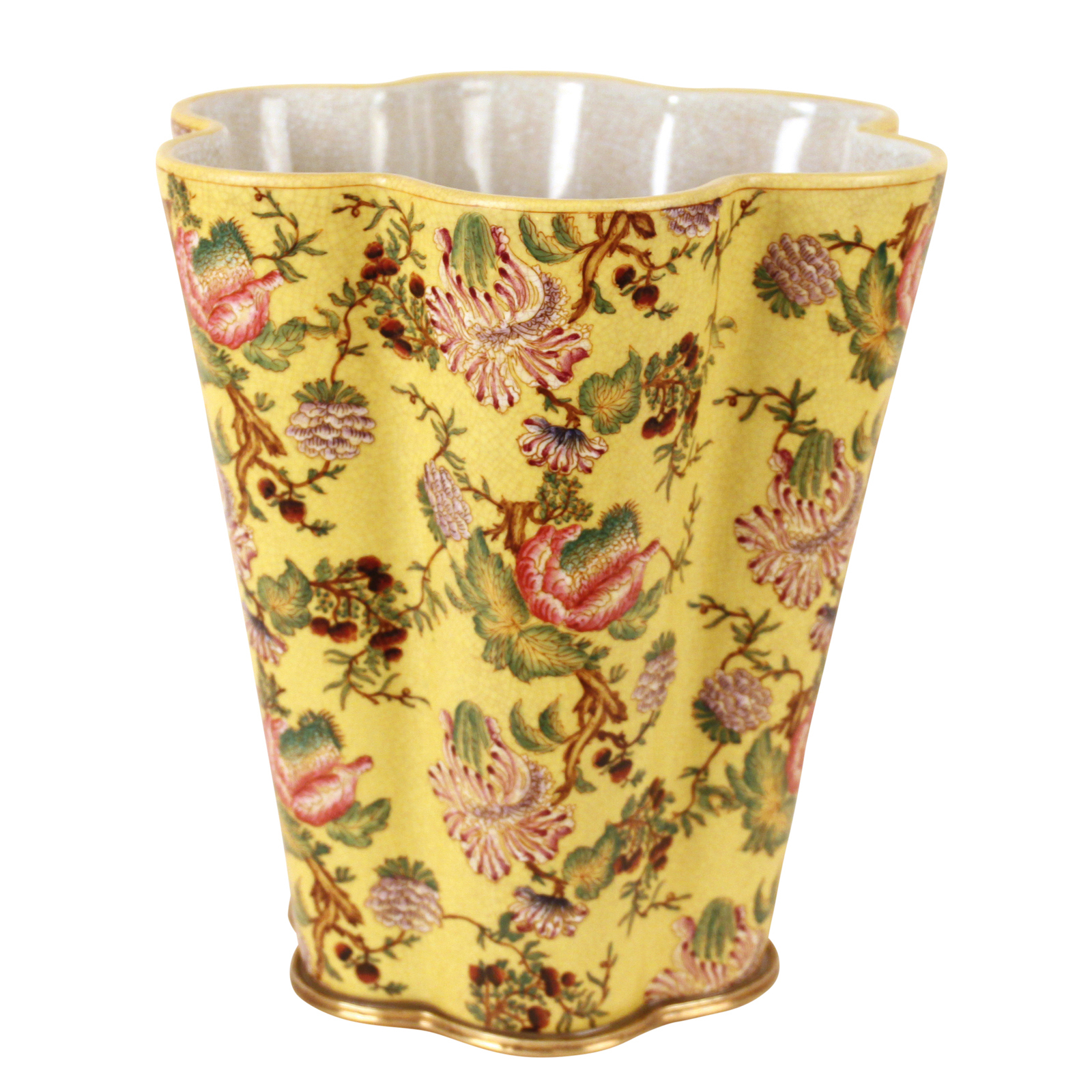 Ваза, желтый, цветы, 29х29 Н 31 см, фарфор, основание бронза вид 3